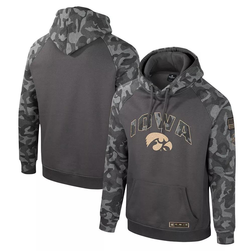 Men's Colosseum Charcoal Iowa Hawkeyes OHT Military Appreciation Camo Raglan Pullover Hoodie, Size: Large Product Image