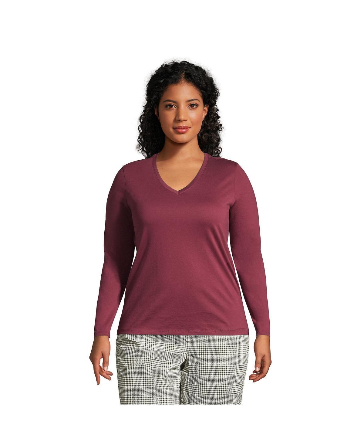 Plus Size Lands' End Long Sleeve Relaxed-Fit Supima Cotton V-Neck Tee, Women's, Size: 3XL, Black Product Image