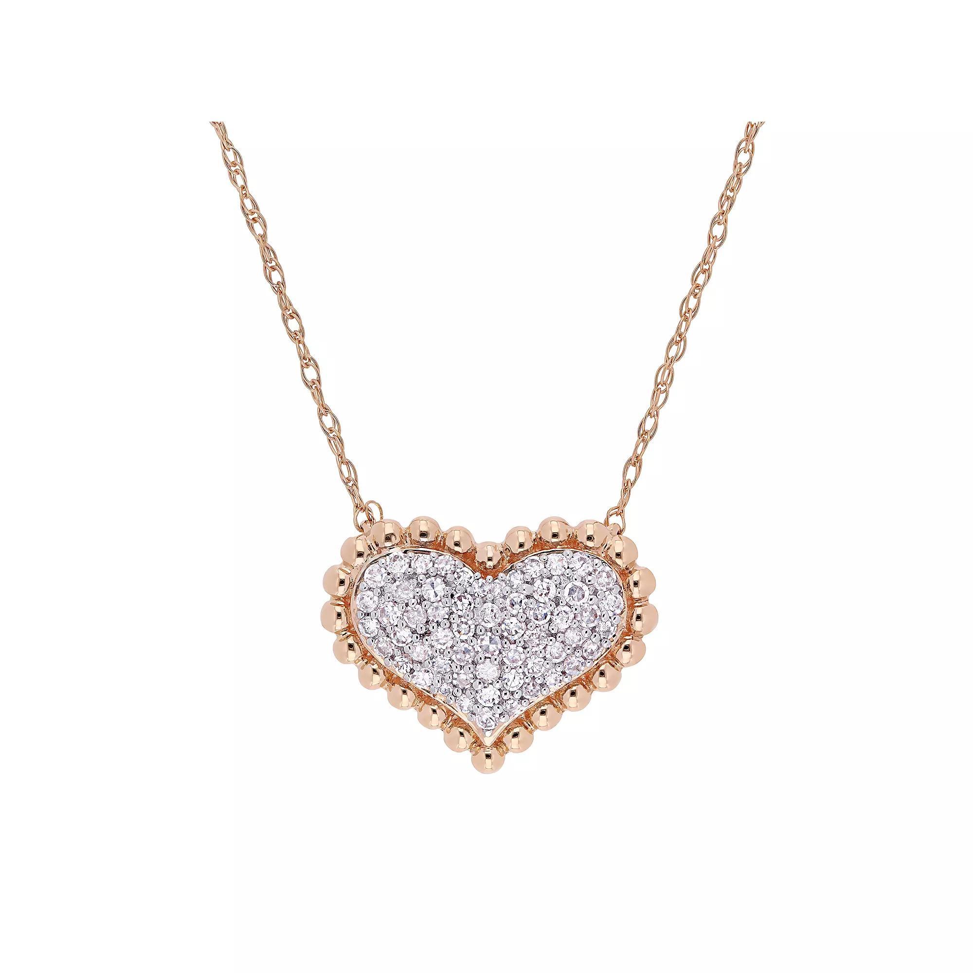 Stella Grace 10k Gold 1/4 Carat T.W. Diamond Heart Necklace, Womens 10k Pink Product Image