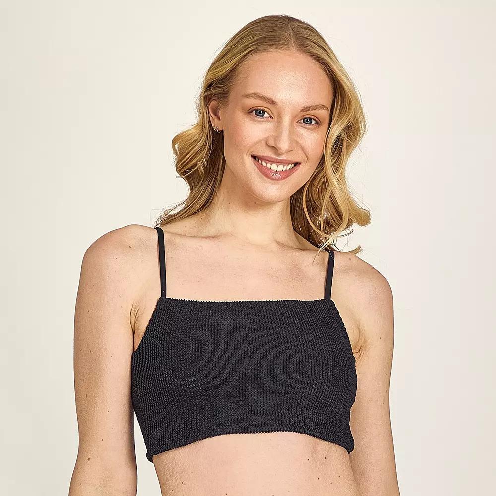 Juniors' Cyn & Luca Pucker Cropped Swim Top, Women's, Size: Large, Black Product Image
