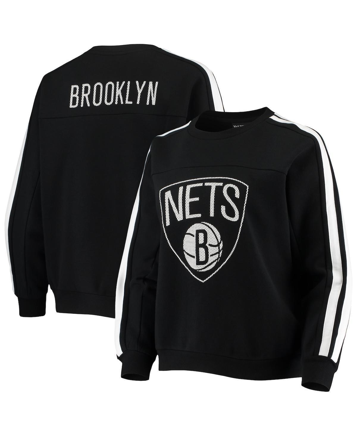 Women's The Wild Collective Black Brooklyn Nets Perforated Logo Pullover Sweatshirt, Size: Small Product Image