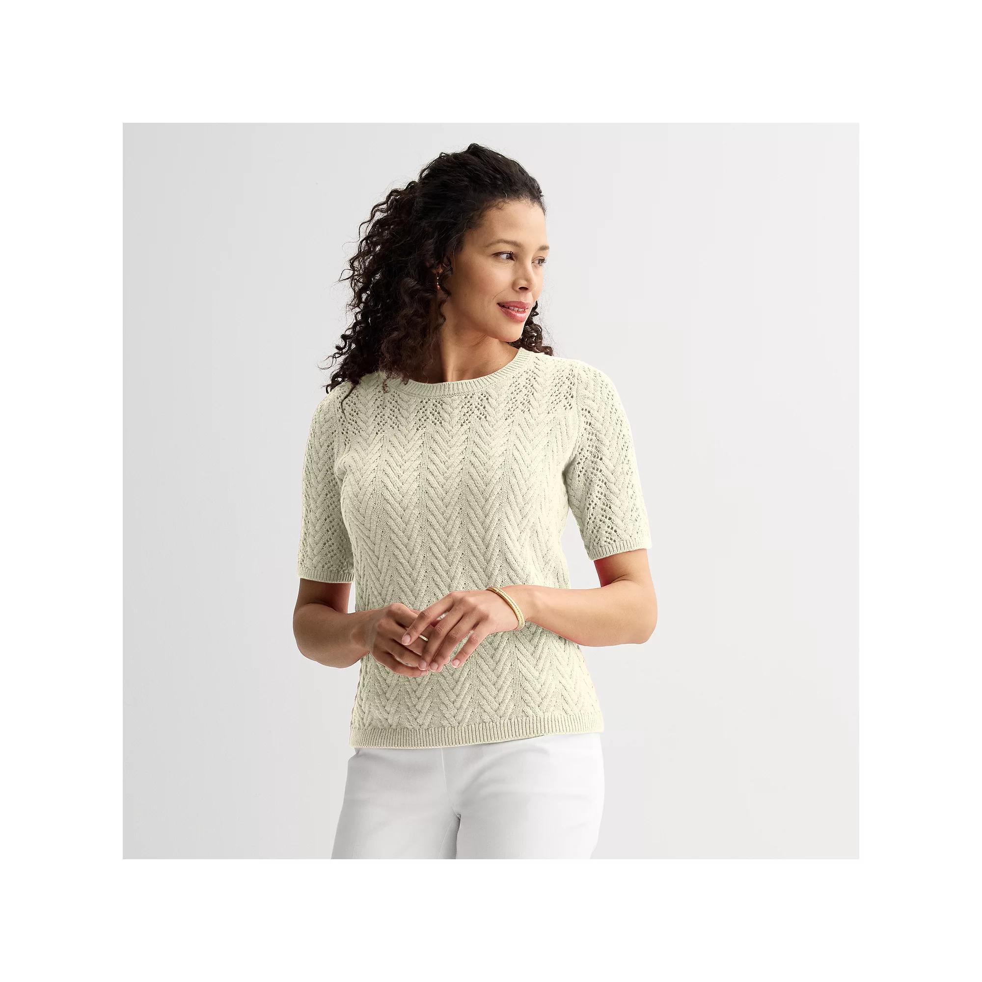 Women's Croft & Barrow® Pointelle Cable Yoke Short Sleeve Pullover Top, Size: XL, Red Wind Product Image
