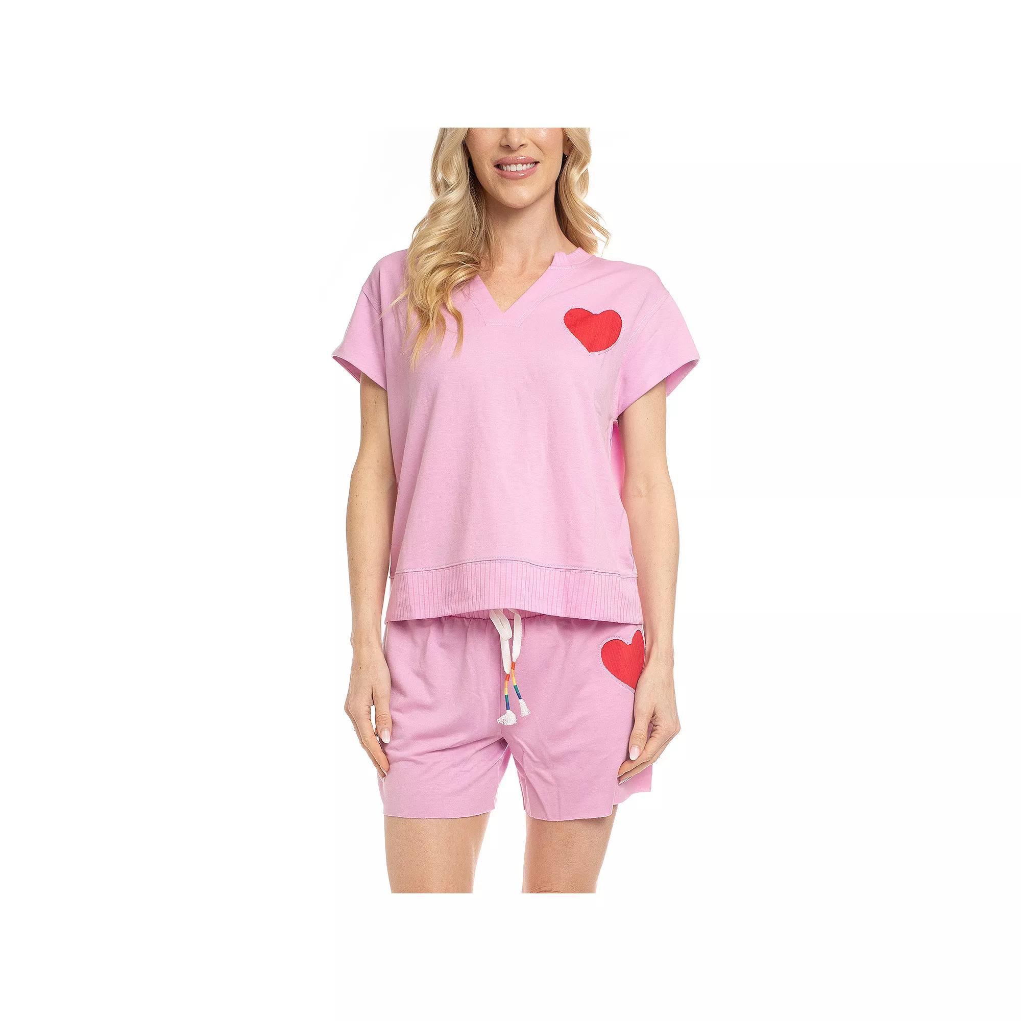 Women's Ocean Pacific® Summer Lovin' Pajama Top & Pajama Shorts Set, Size: Large, Pink Product Image