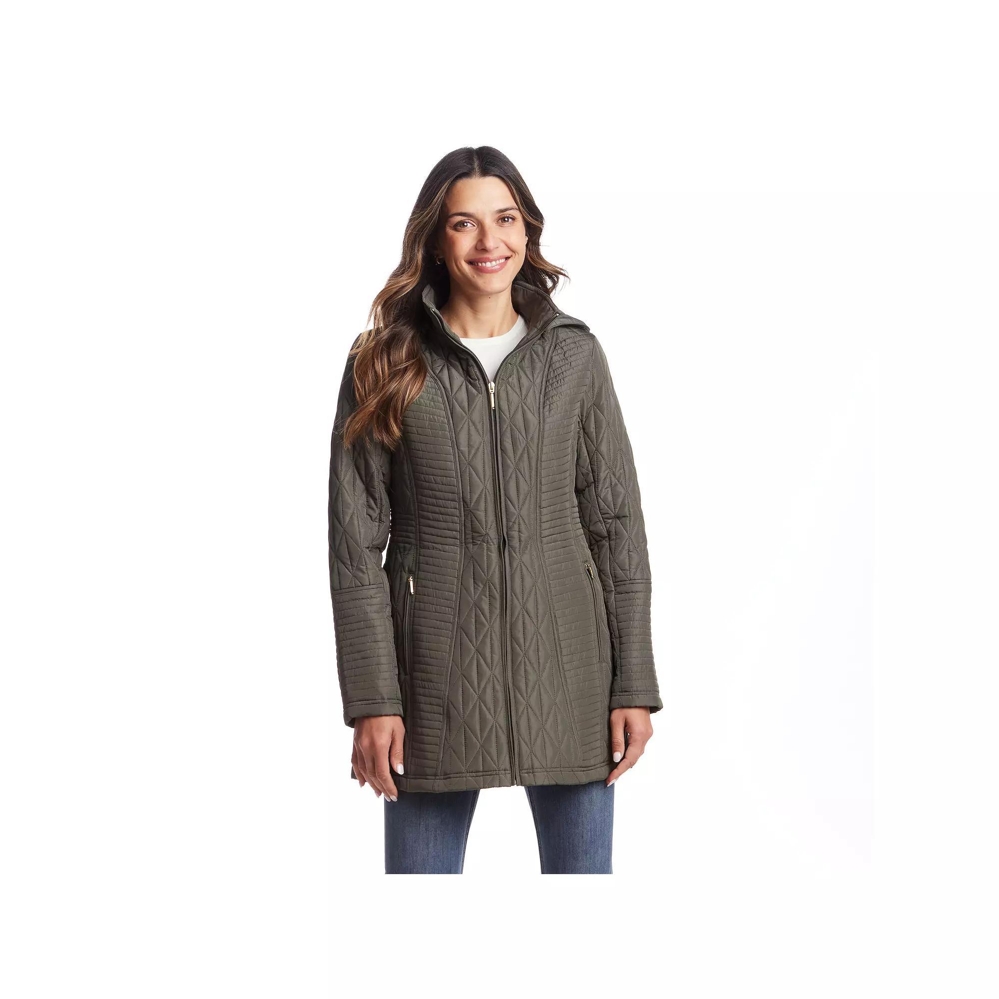 Women's Weathercast Quilted Hooded Front Zip Walker Jacket, Size: Large, Green Product Image