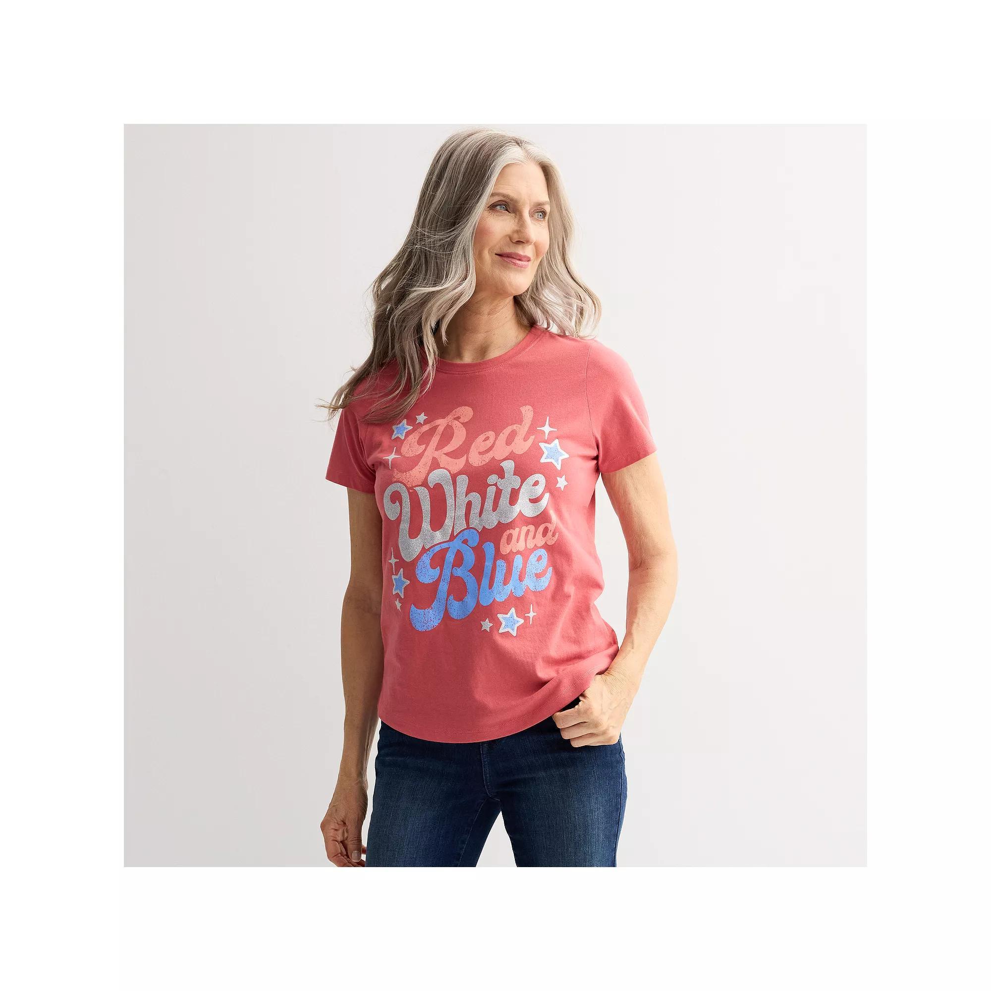 Women's Red White And Blue Americana Graphic Tee, Size: Large Product Image