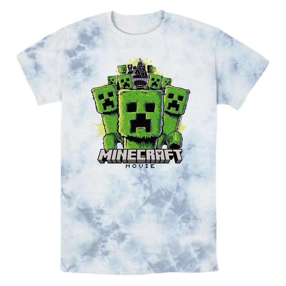 Men's Minecraft Movie Creeper Mob Bombard Wash Graphic Tee, Size: Medium, White Blue Product Image