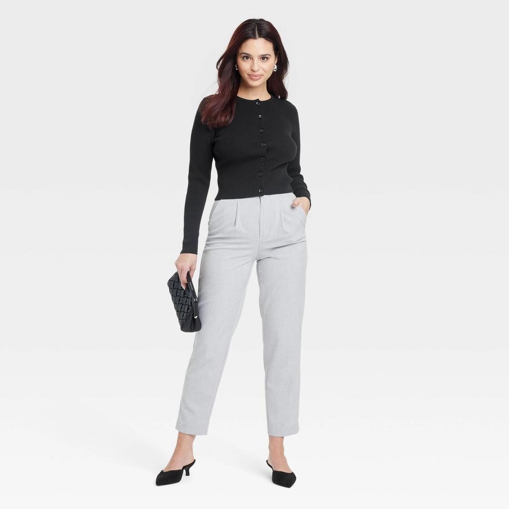 Womens Rib Cardigan - A New Day Black L: Cotton Blend, Front Button Down, Long Sleeve, Crew Neck, Below Waist Length Product Image