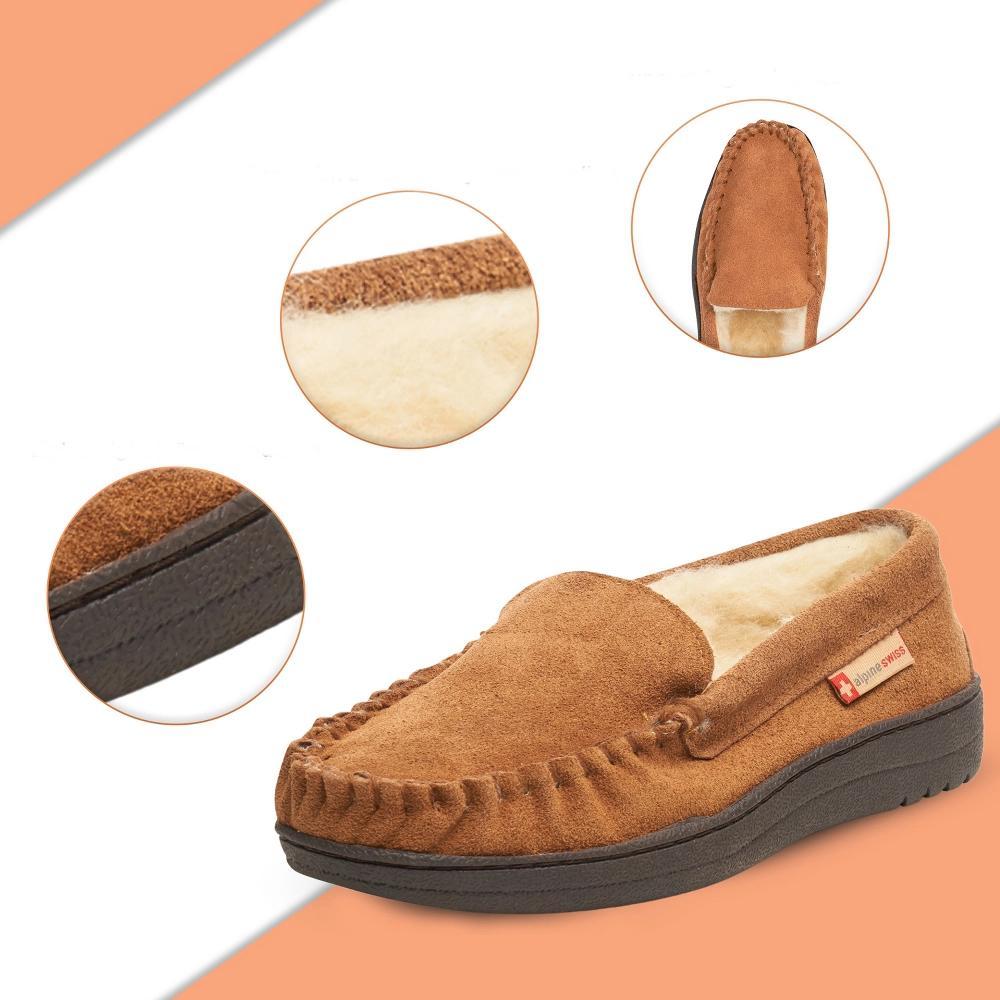 Alpine Swiss Yukon Mens Genuine Suede Shearling Slip On Moccasin Slippers Product Image