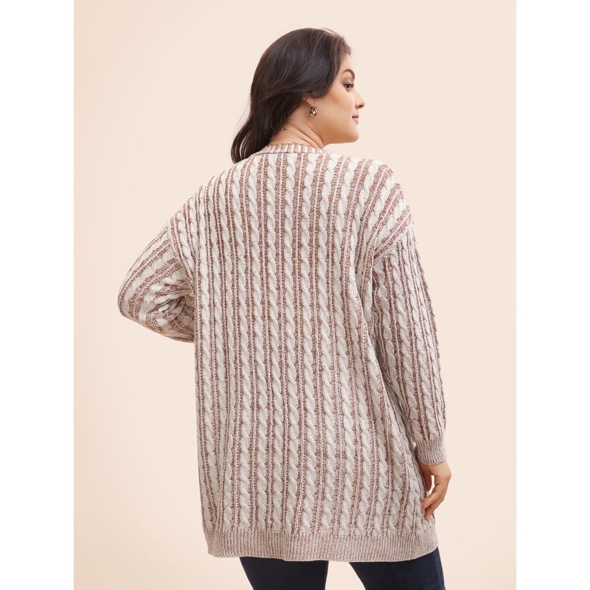 Plus Size Texture Cable Knit Patch Pocket Cardigan Browncoffeecolor Women Casual Loose Long Sleeve Everyday Cardigans BloomChic 12/L Product Image