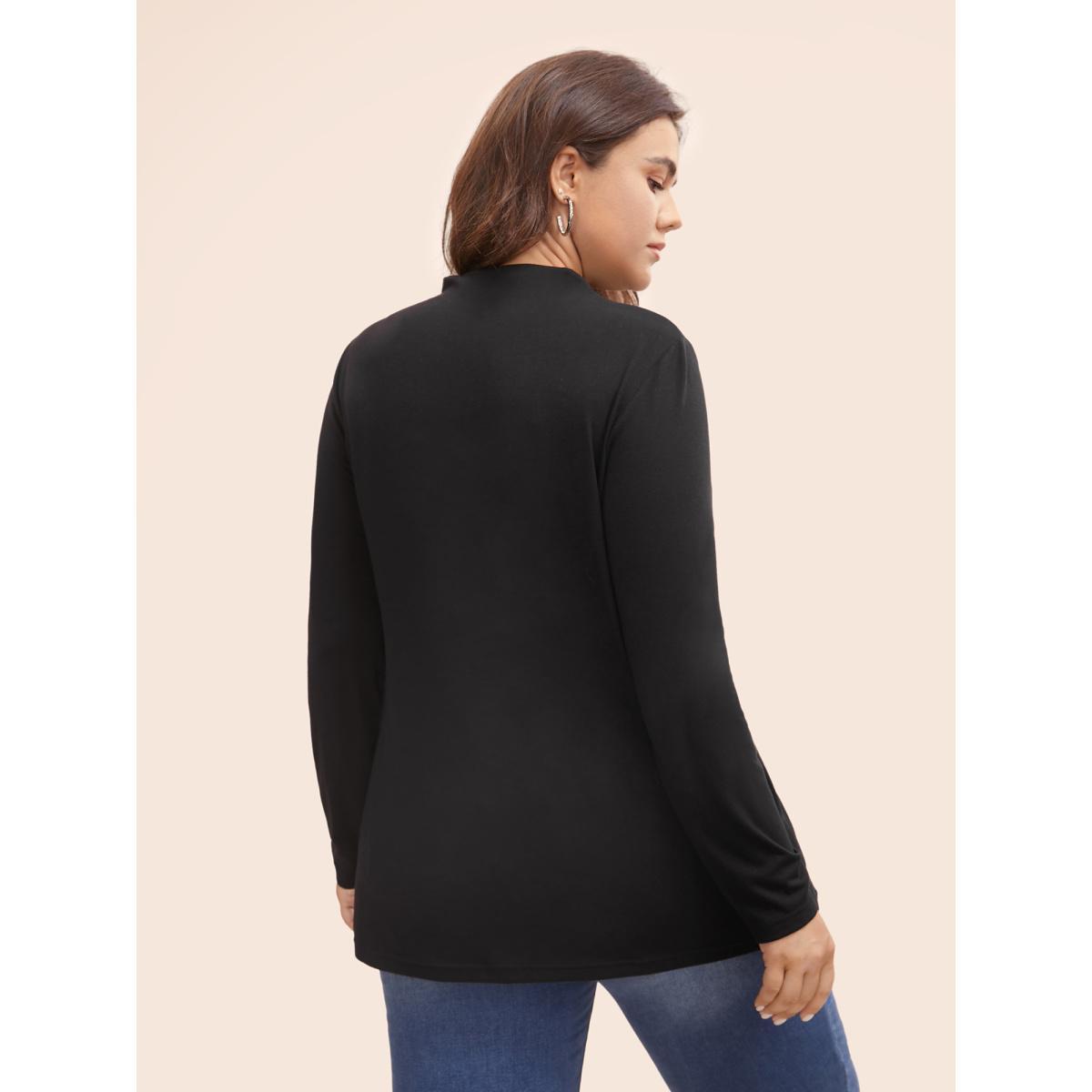 Plus Size Supersoft Essentials Twist Front Split Hem T-shirt Black Women Casual Tie knot Mock Neck Skinny Everyday T-shirts BloomChic 10/M Product Image