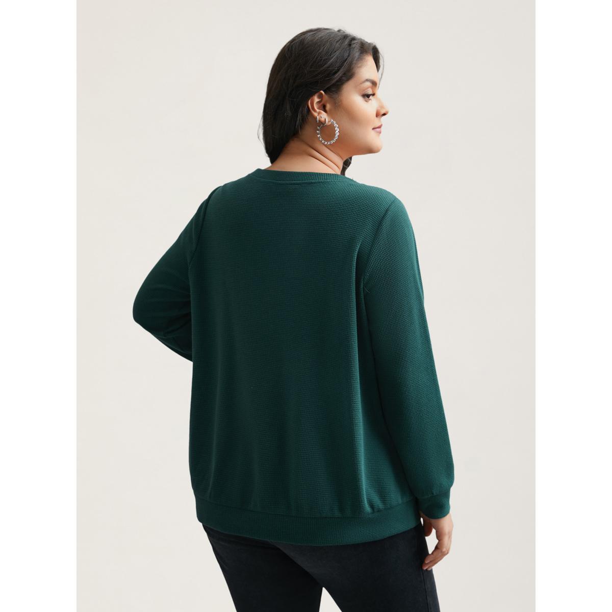 Plus Size Neck Cut-Out Button Detail Sweatshirt Women DarkSlateGray Casual Cut-Out V-neck Everyday Sweatshirts BloomChic 10/M Product Image