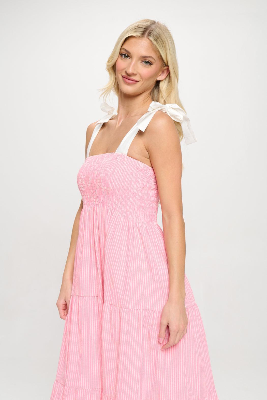 Coral Stripe Midi Dress Product Image