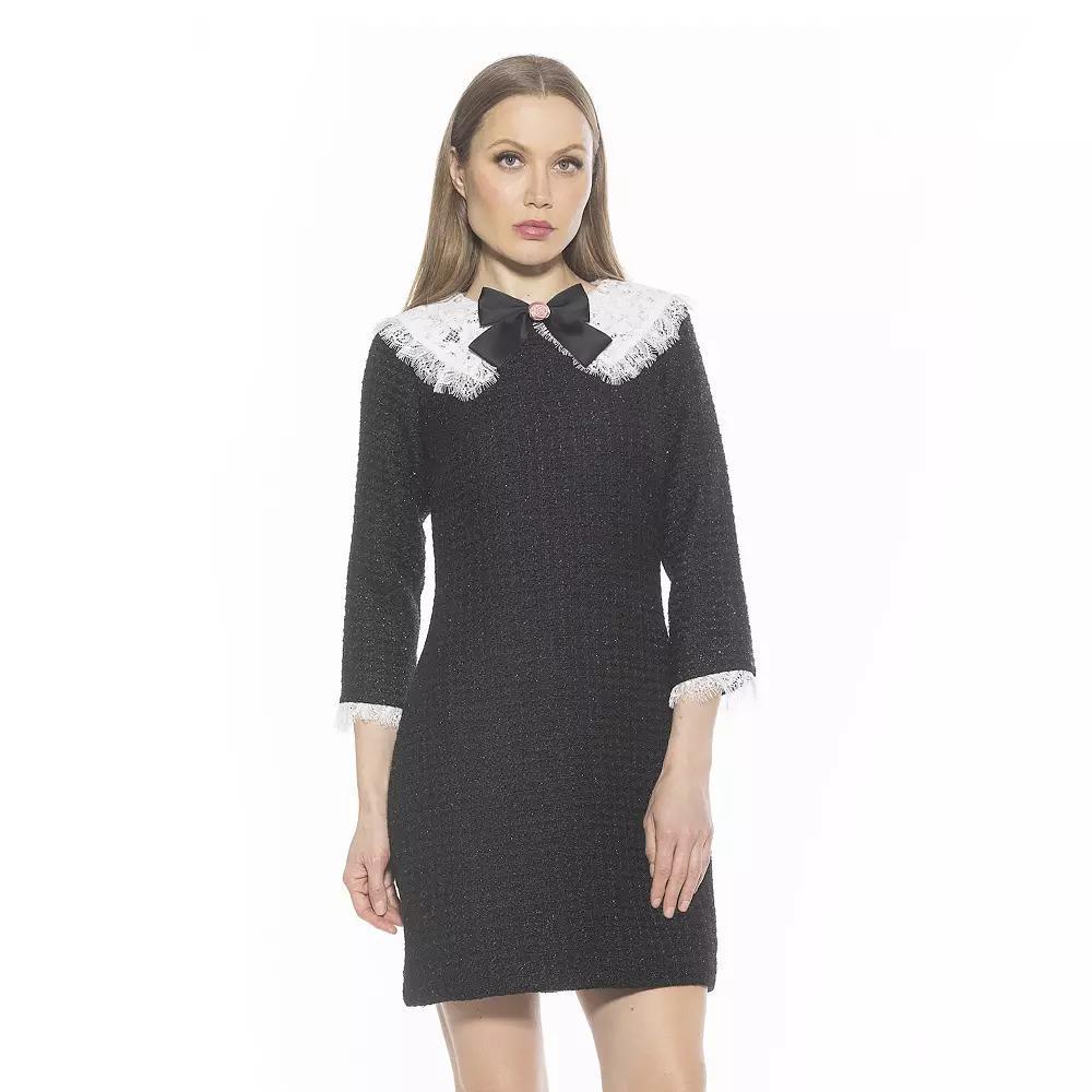 Women's ALEXIA ADMOR Monique Lace Collar Tweed Shift Dress, Size: 8, Black Product Image