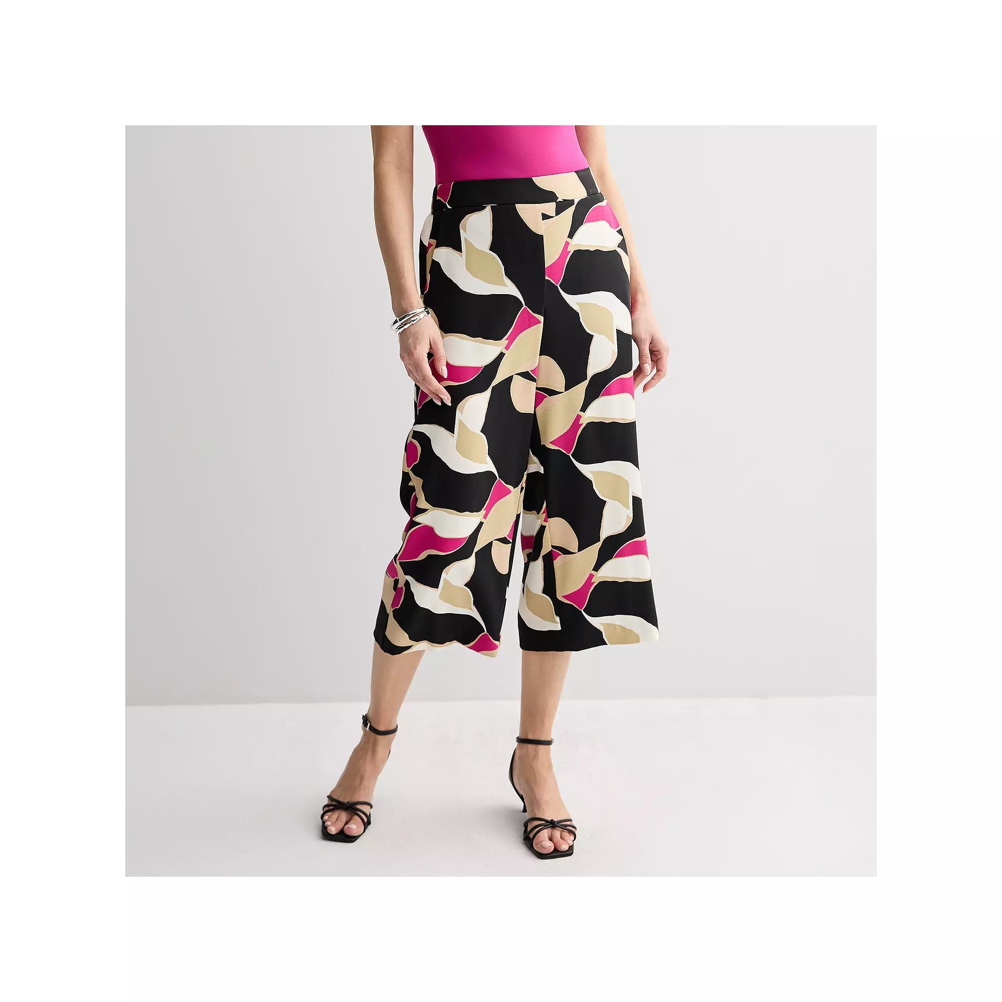 Women's Nine West Pull-On Wide-Leg Crop Pants, Size: Large, Black Mid Abstract Product Image