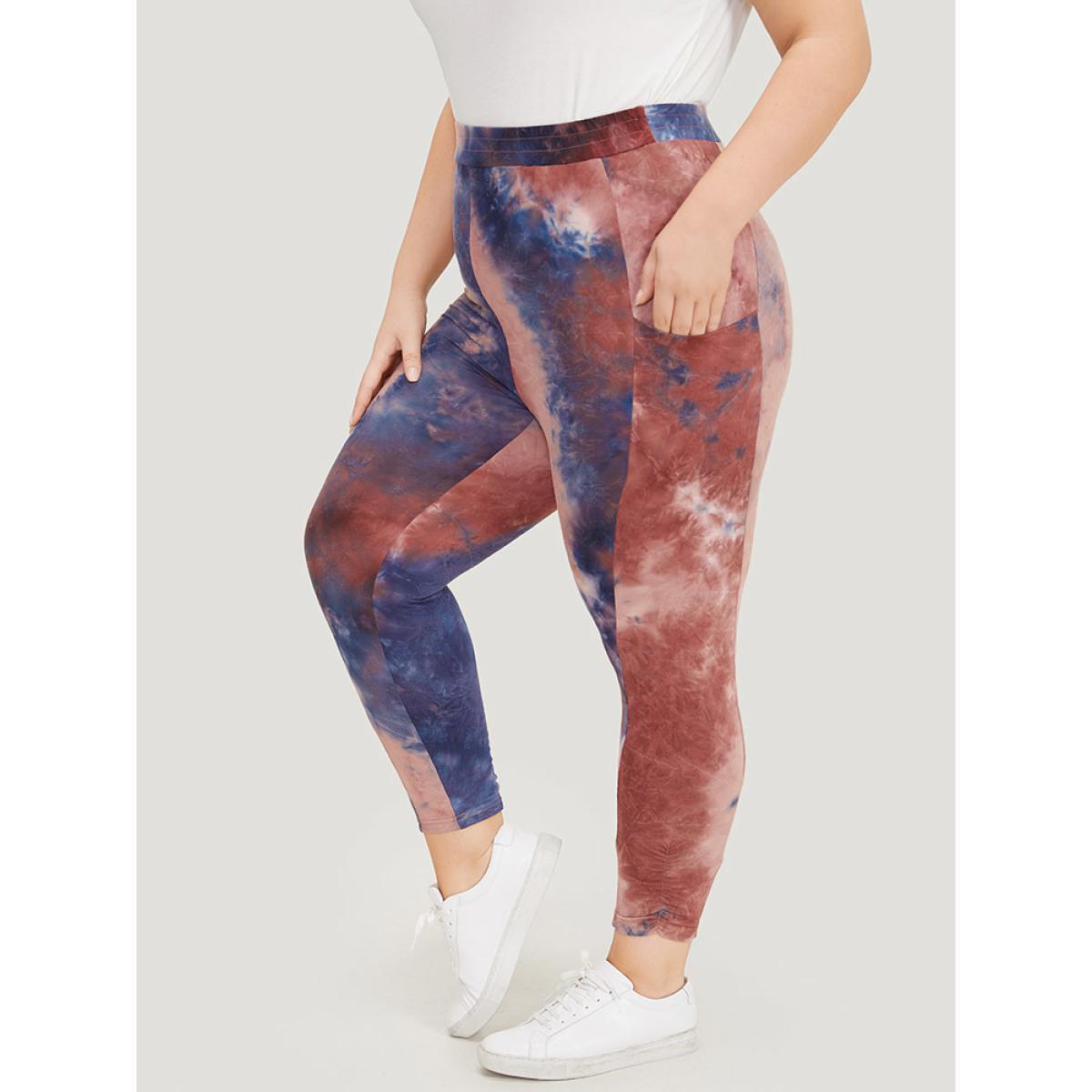 Plus Size Tie Dye Gathered Skinny Pocket Side Leggings Women Multicolor Casual High stretch Bodycon High Rise Dailywear Leggings BloomChic 22-24/3X Product Image