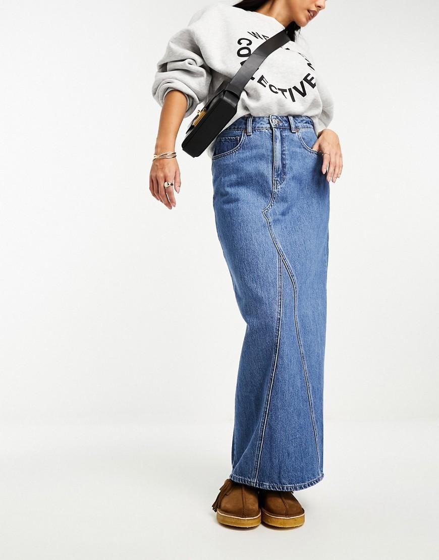 Mango raw hem detail denim maxi skirt Product Image