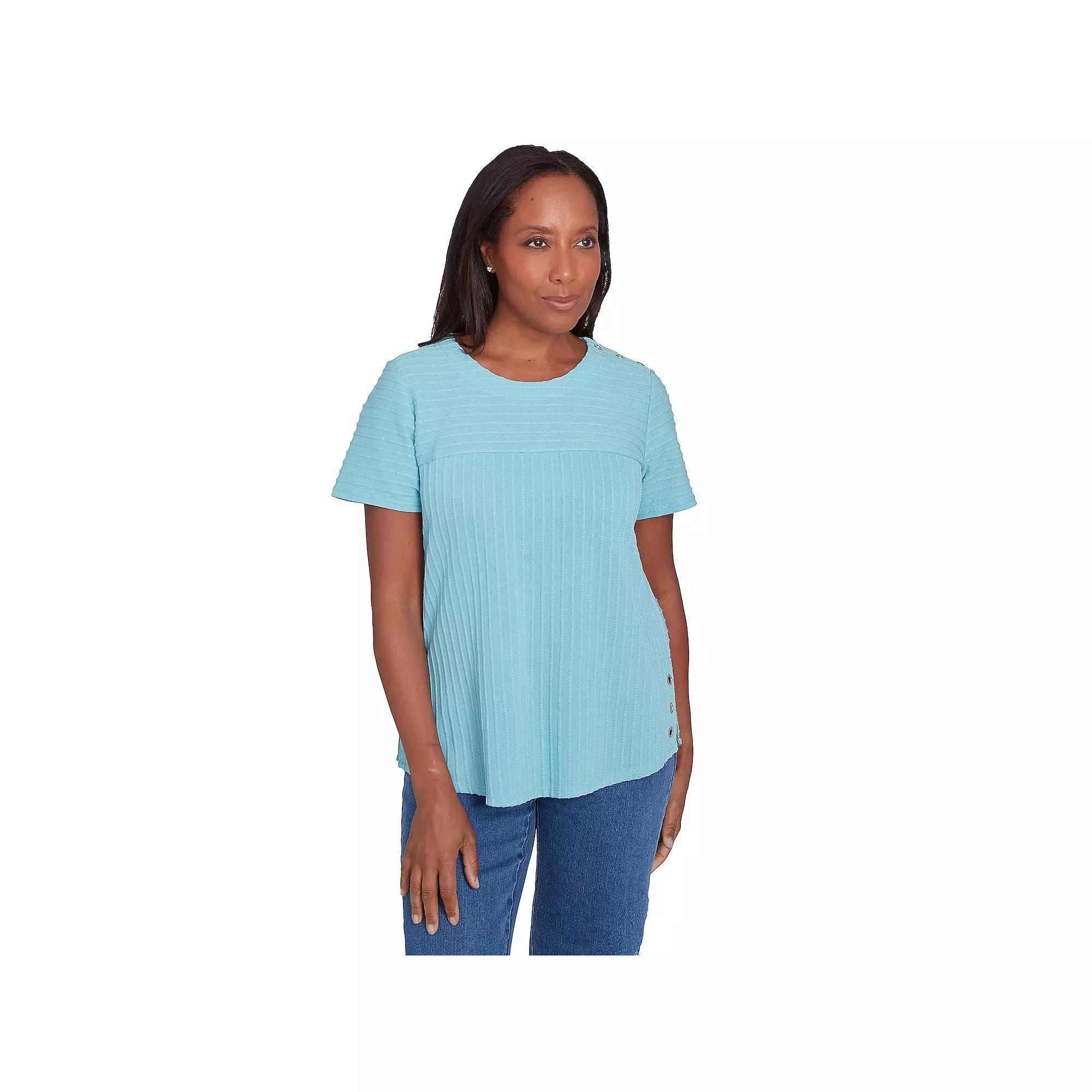Women's Alfred Dunner Solid Textured Short Sleeve Tee, Size: Large, Peony Product Image