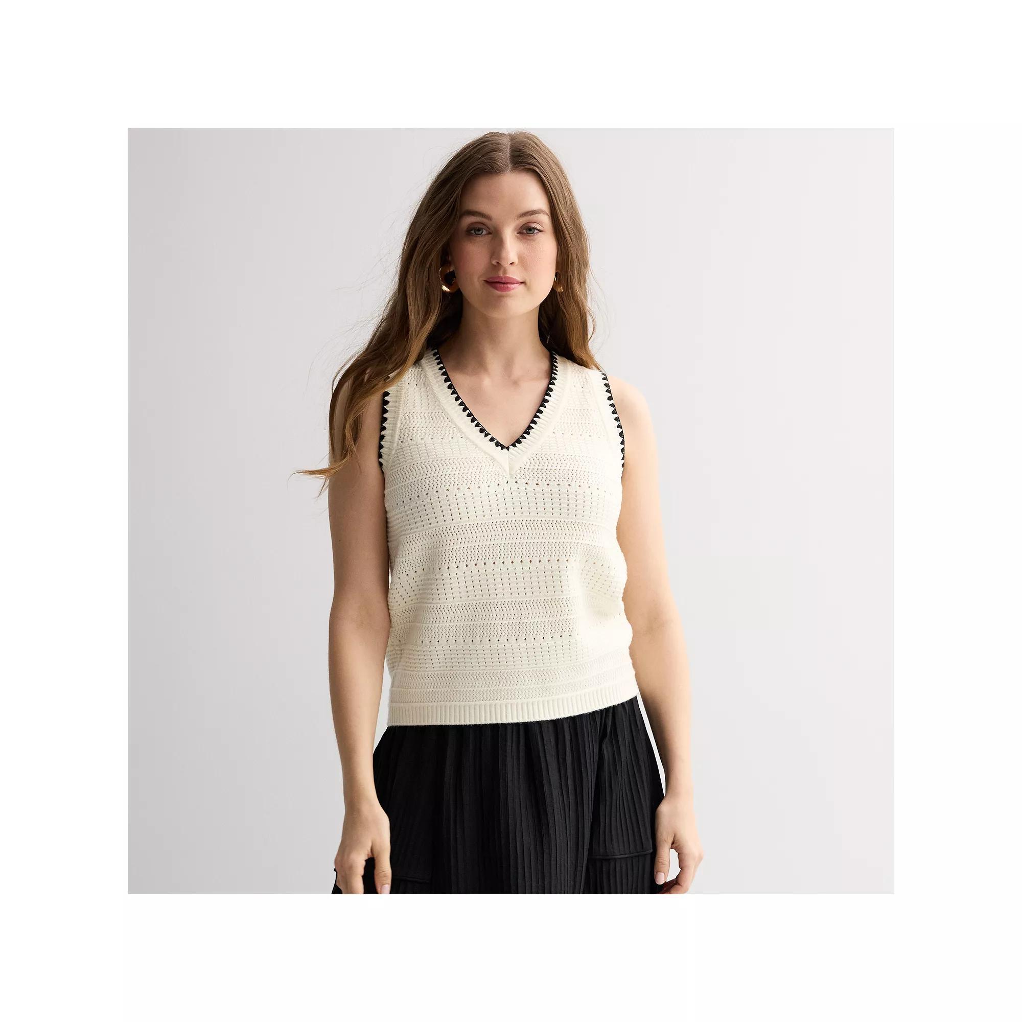 Women's Laurel Grey Tipped Sweater Vest, Size: Large, Ivory Product Image