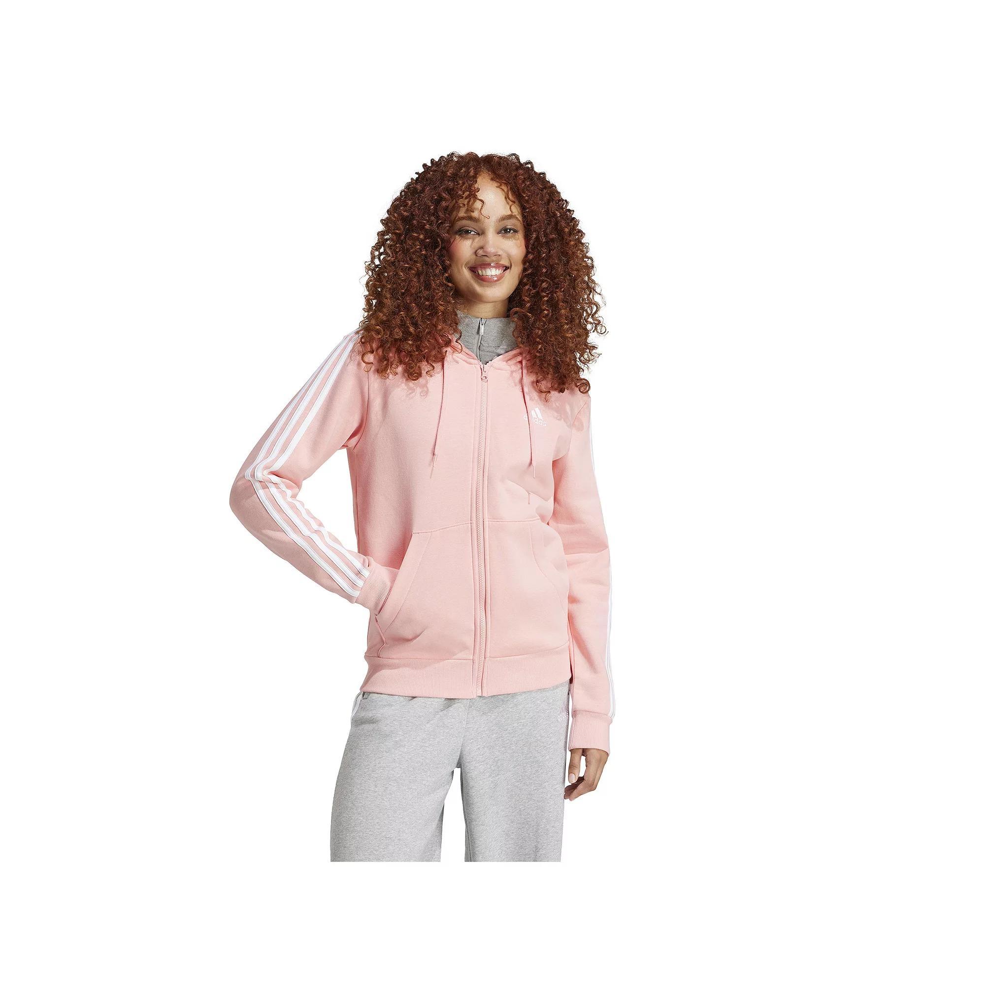 Women's adidas Essentials 3-Stripes Full-Zip Fleece Hoodie, Size: XS, Black White Product Image