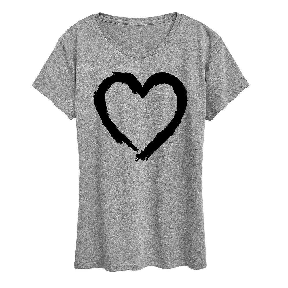 Women's Paintbrush Stroke Heart Graphic Tee, Size: Small, Grey Gray Product Image
