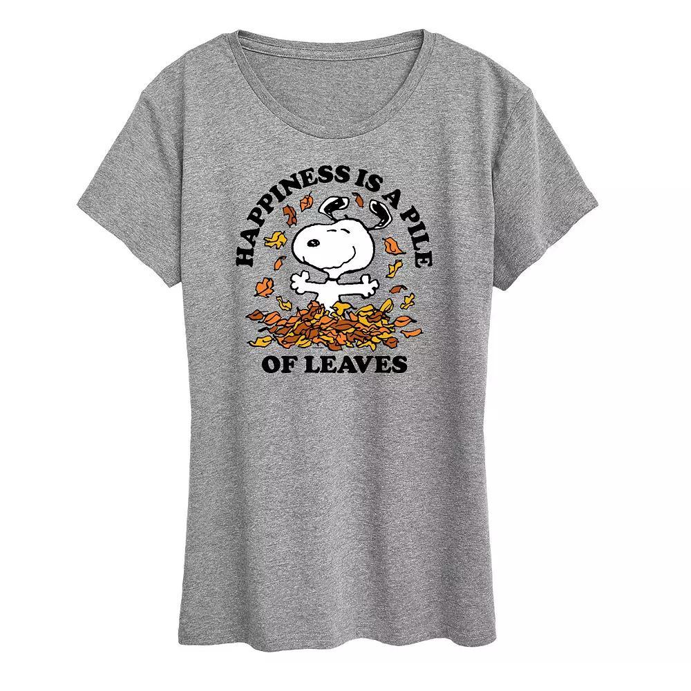 Women's Peanuts Snoopy Pile Of Leaves Graphic Tee, Girl's, Size: XL, White Product Image
