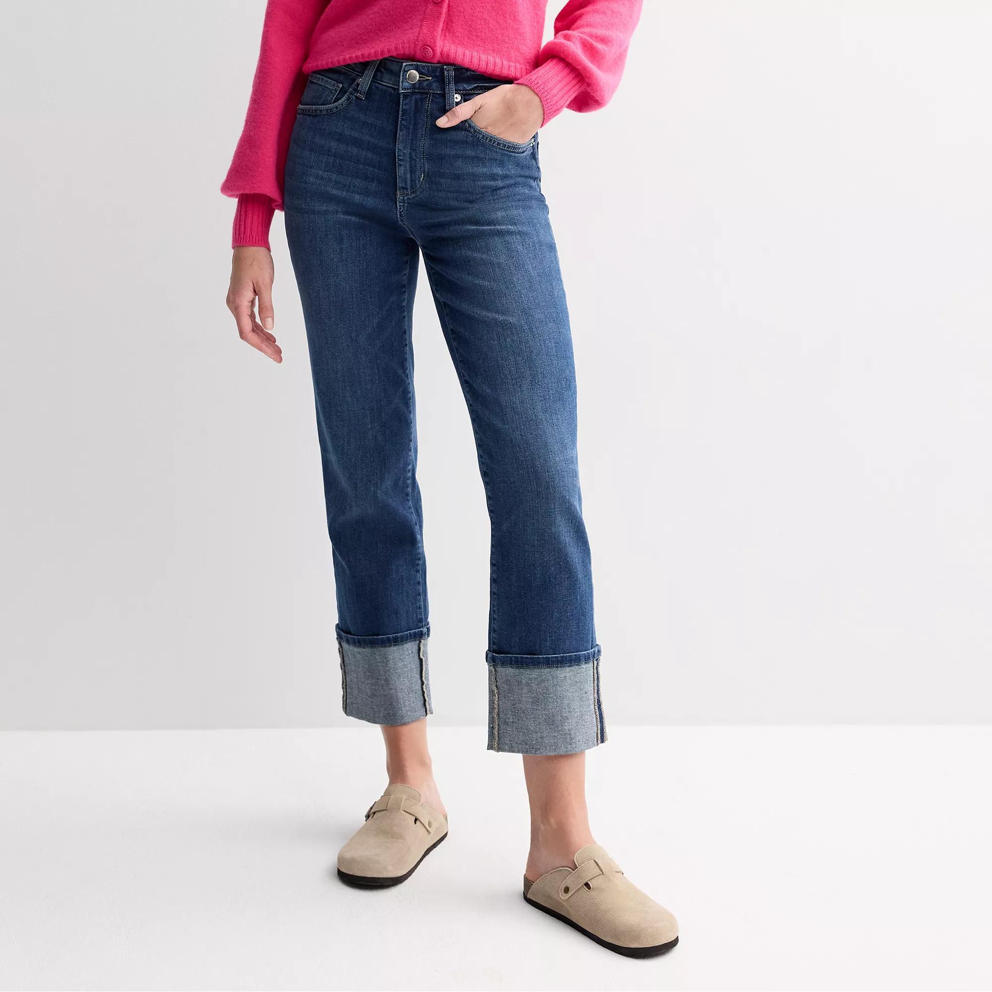 Petite Sonoma Goods For Life® Straight Cuffed Jeans, Women's, Size: 16 Petite, Medium Blue Product Image