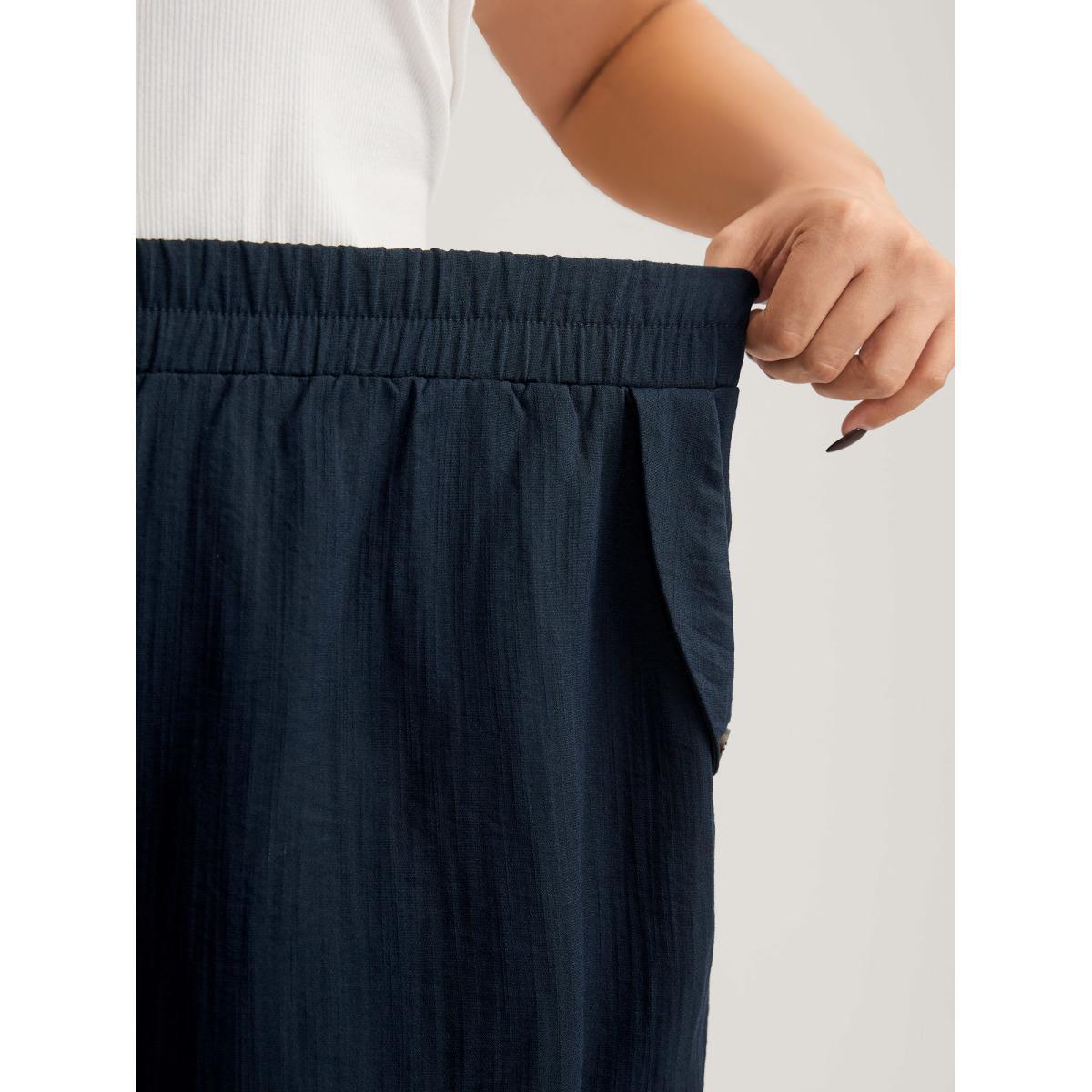 Plus Size Button Hem Straight-Leg Crop Pants Women Midnight Casual Straight Leg Mid Rise Everyday-Casual Pants BloomChic 18-20/2X Product Image