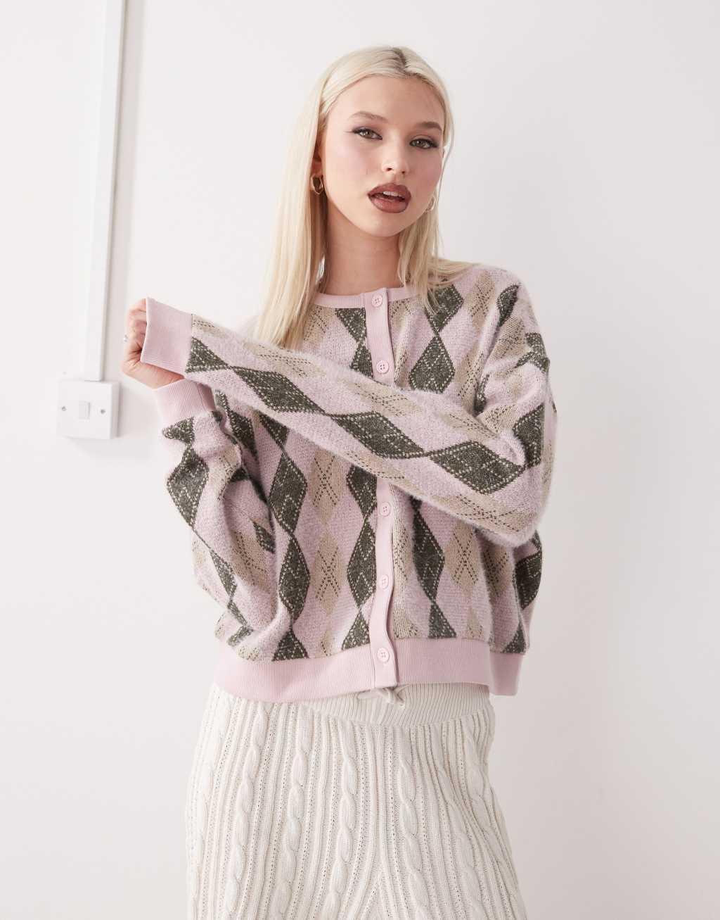 Reclaimed Vintage boxy cardigan in argyle print Product Image