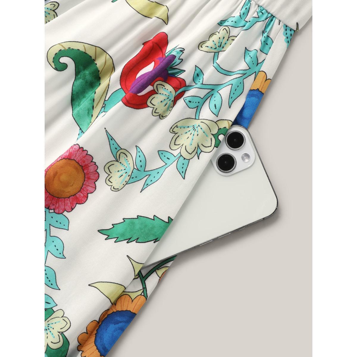 Plus Size Sunkissed Floral V-Neck Pockets Midi Dress Multicolor Women V-neck Short sleeve Curvy BloomChic 14-16/1X Product Image