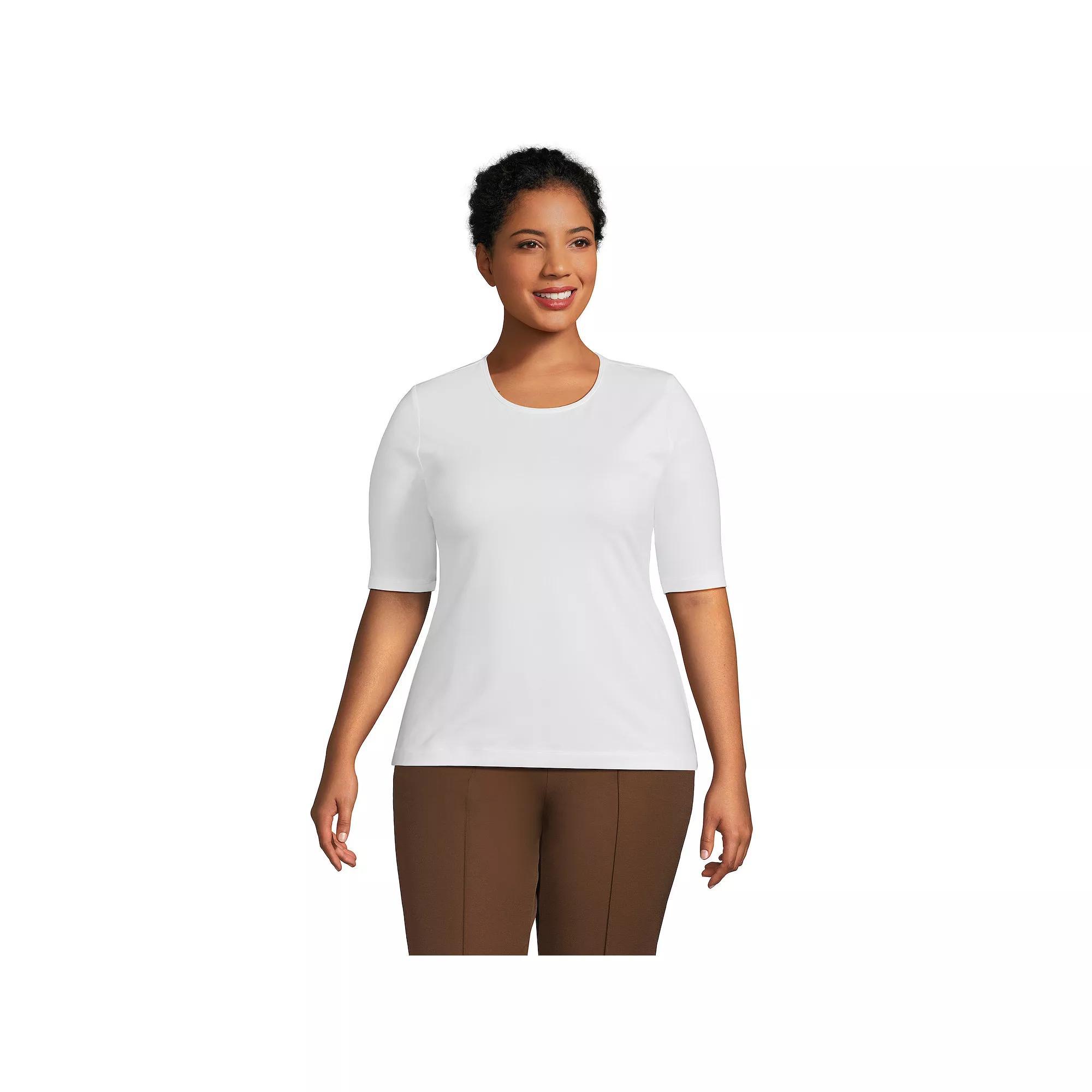 Plus Size Lands' End Elbow Sleeve Jersey Crewneck Top, Women's, Size: 3XL, White Product Image