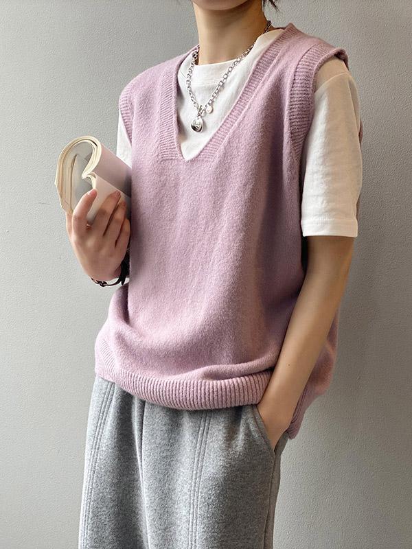 Simple 9 Colors V-Neck Loose Sleeveless Vest Product Image