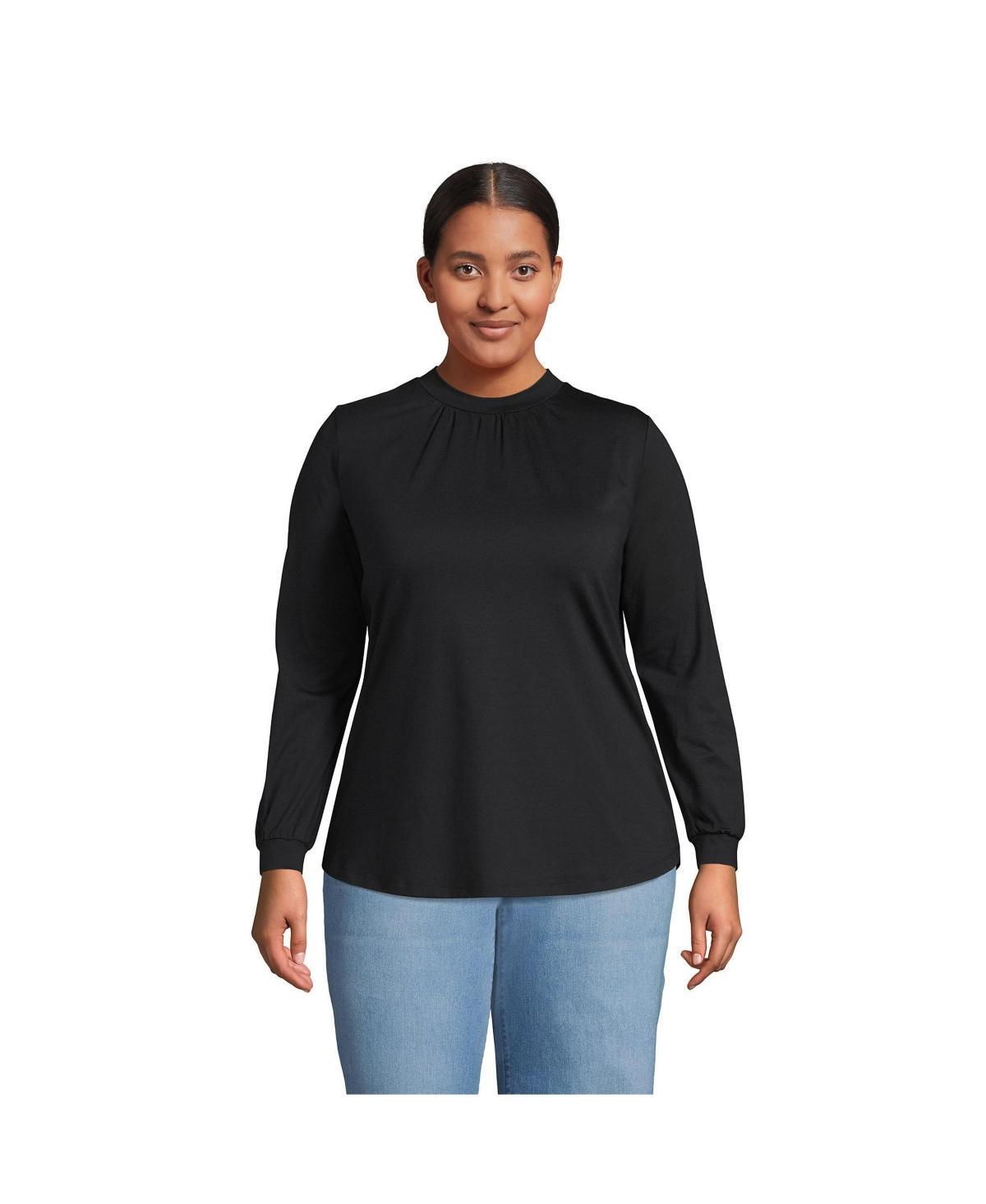 Plus Size Lands' End Gathered Mockneck Top, Women's, Size: 2XL, Ivory Encircle Geo Product Image