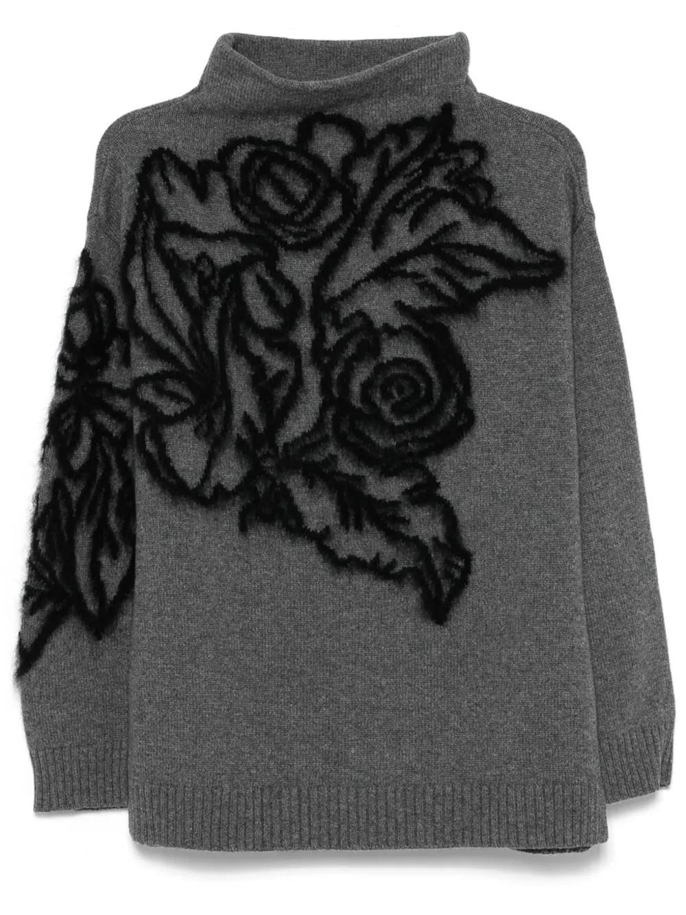 ALBERTA FERRETTI Floral-intarsia Sweater In Grey Product Image
