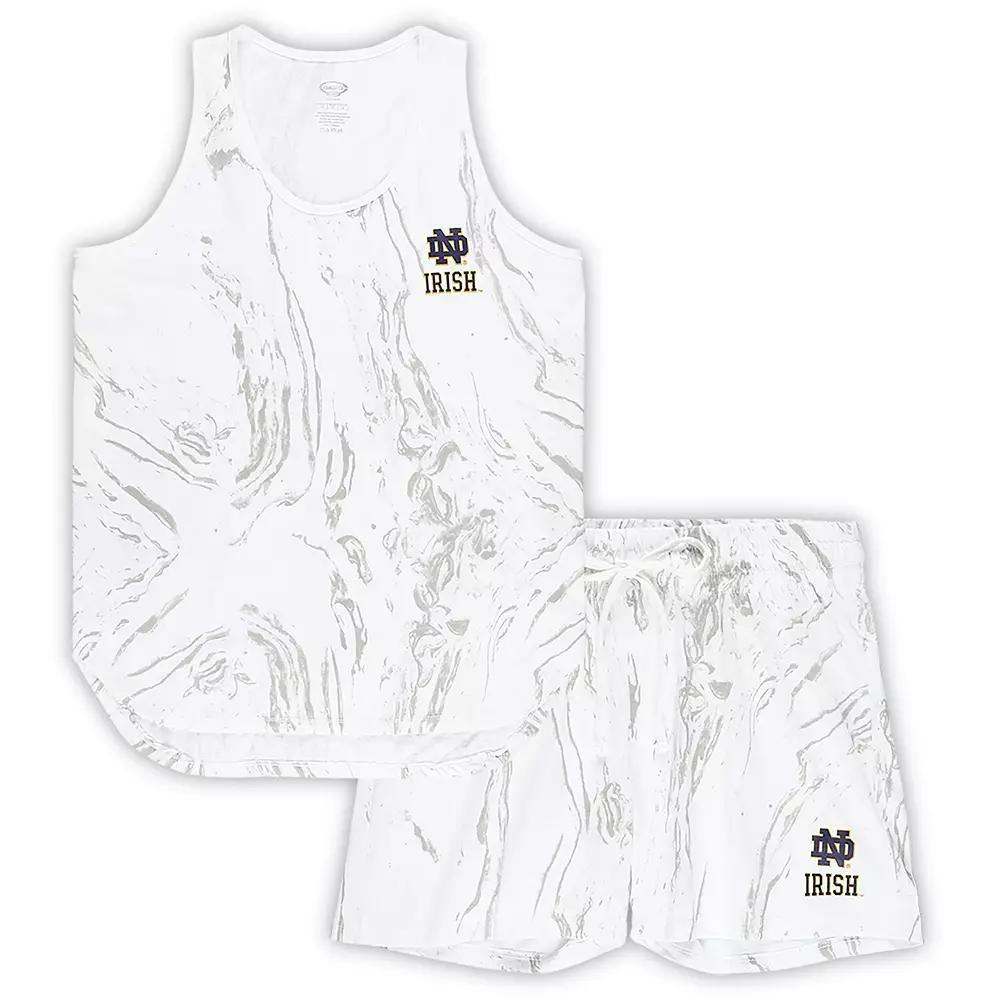 Women's Profile Cream Notre Dame Fighting Irish Plus Size Marble Tank and Short Set, Size: 2XL, Beige Product Image