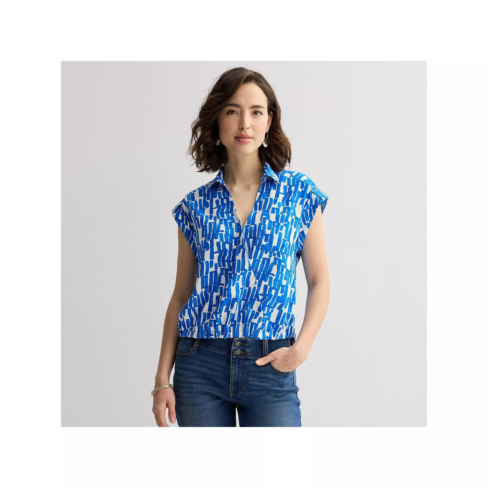 Women's Nine West Dolman Surplice Shirt, Size: XS, Ivory Block Abstract Product Image