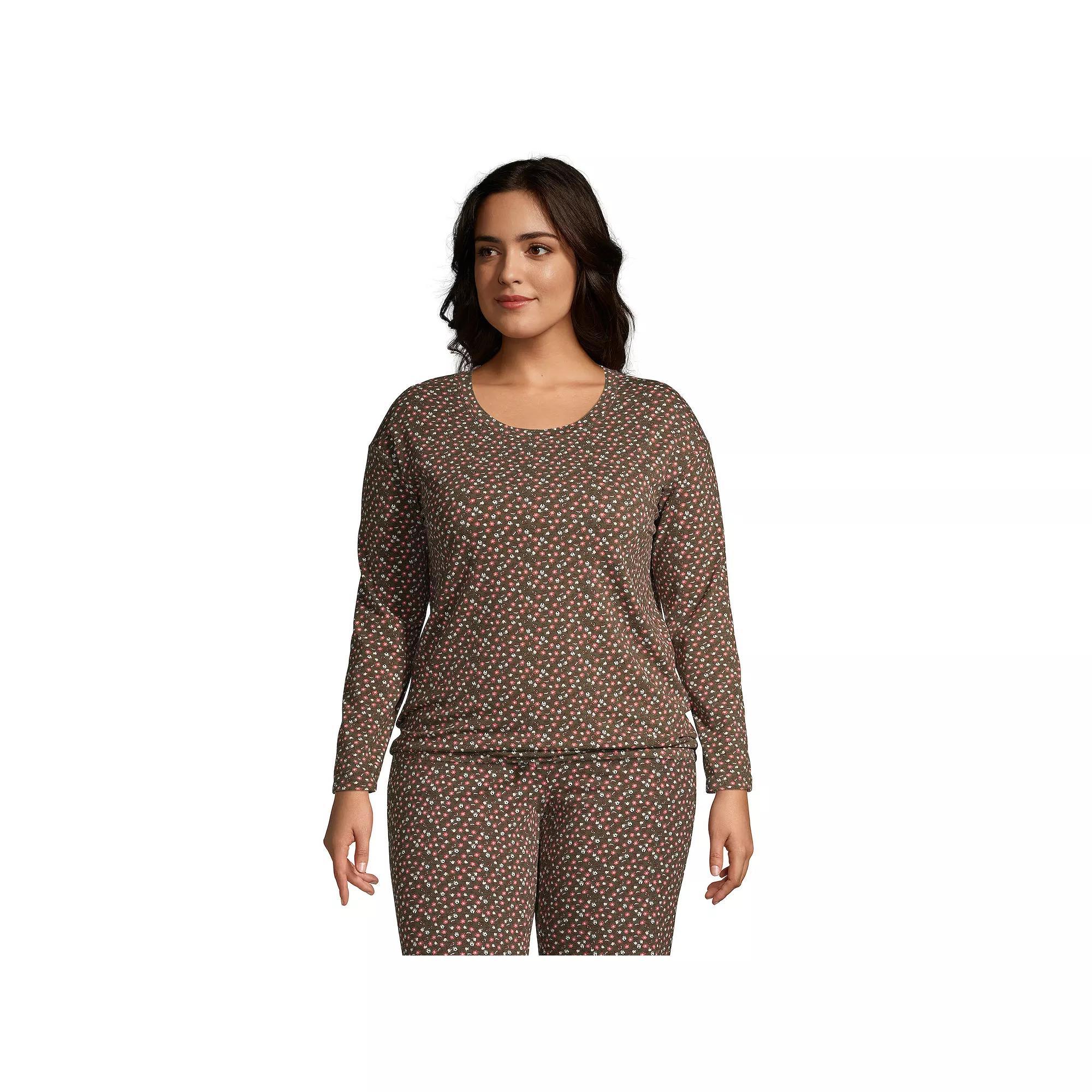 Women's Lands' End Long Sleeve Pajama Top, Size: XS, Black Ivory Buffalo Product Image