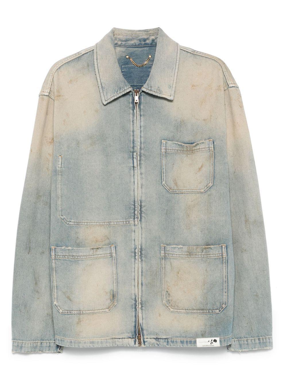 zip-up denim jacket Product Image