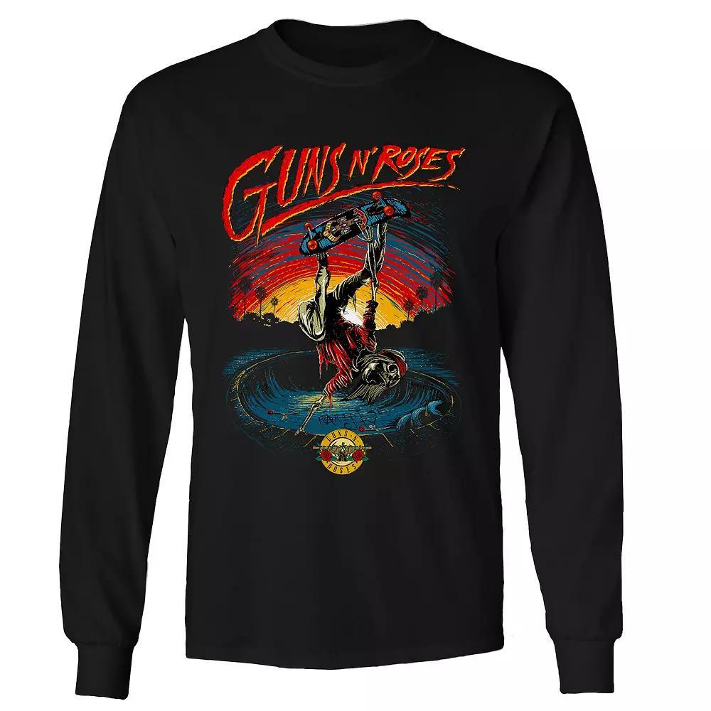 Men's Guns n' Roses Skate Skeleton Long Sleeve Tee, Size: Medium, Black Product Image