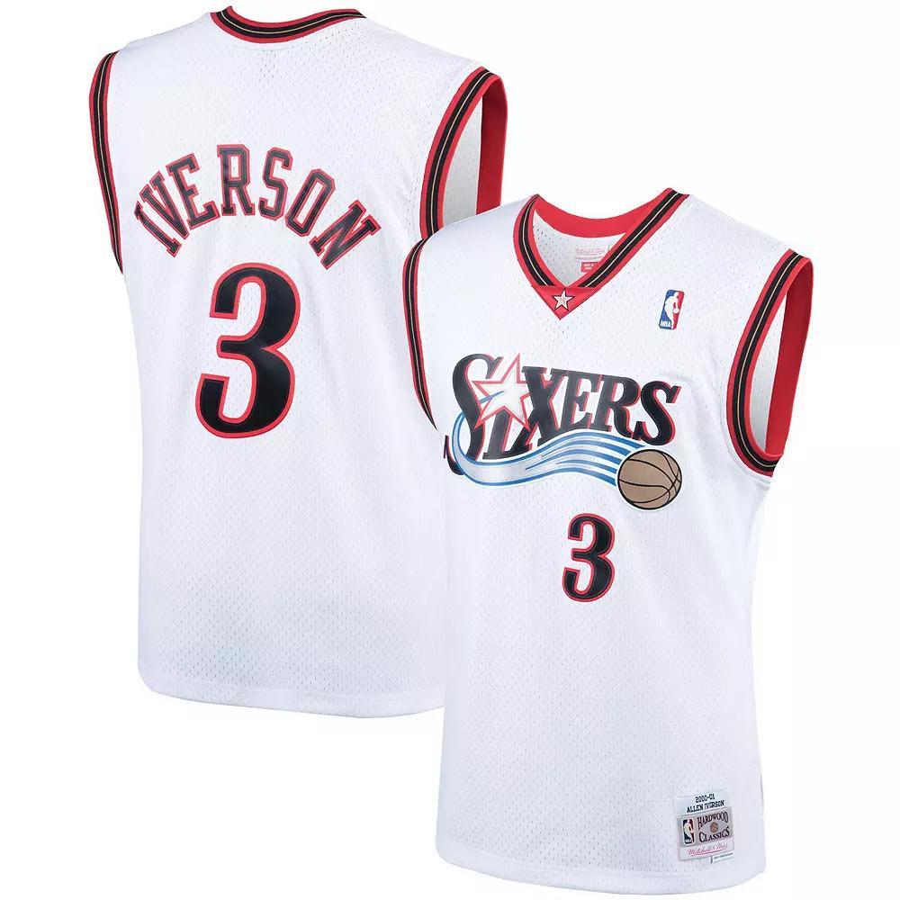 Mens Mitchell & Ness Allen Iverson White Philadelphia 76ers Hardwood Classics Swingman Jersey Product Image