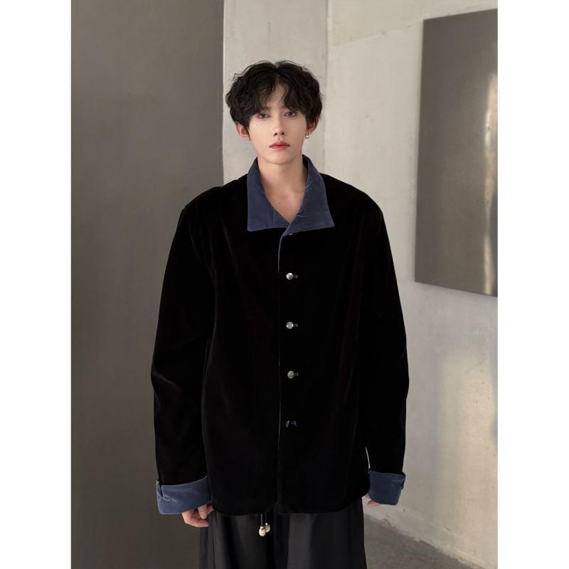 Long-Sleeve Single Breasted Velvet Coat Product Image