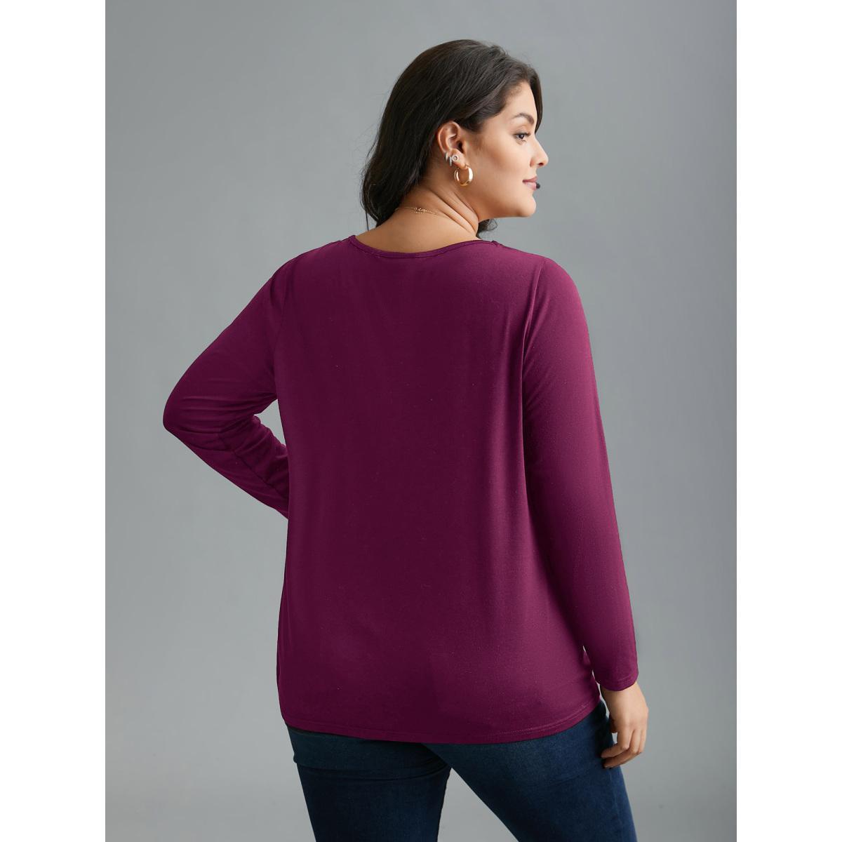 Plus Size Asymmetrical Neckline Long Sleeve T-shirt Deeppurplered Women Casual Cut-Out Asymmetrical Neck Everyday T-shirts BloomChic 10/M Product Image