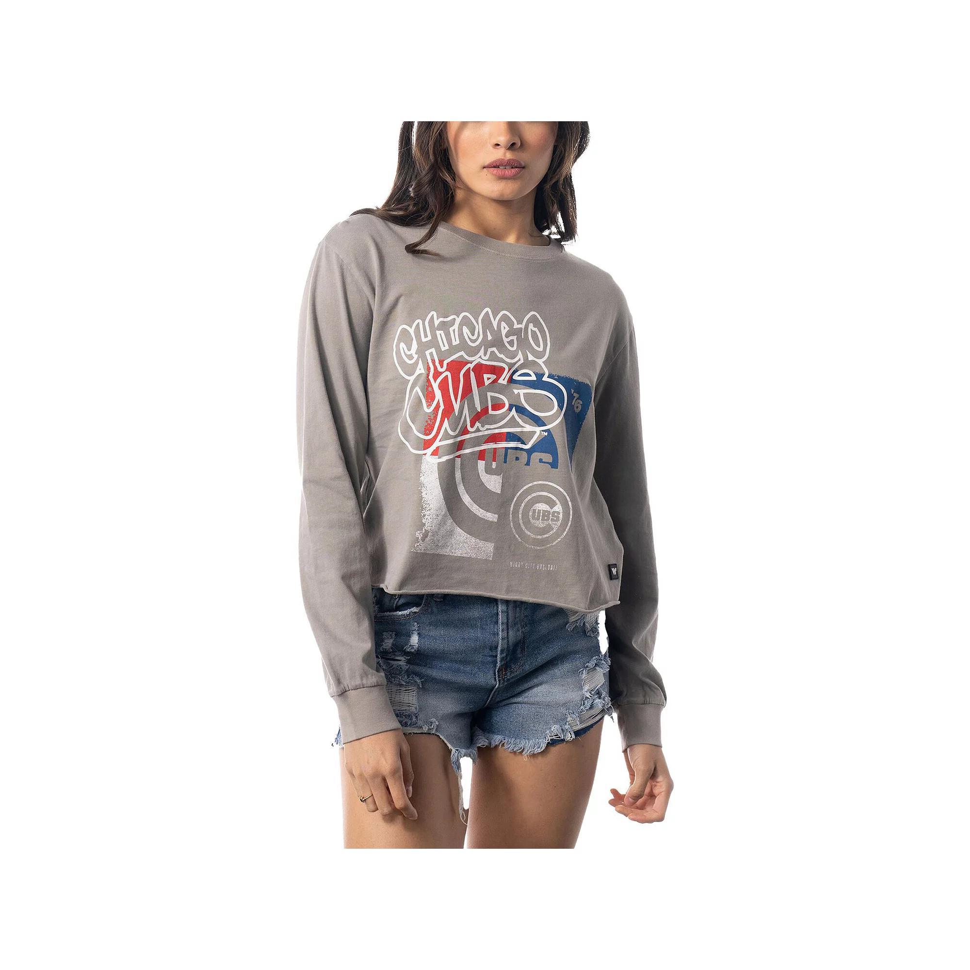 Women's The Wild Collective Gray Chicago Cubs Cropped Long Sleeve T-Shirt, Size: Large, Grey Product Image