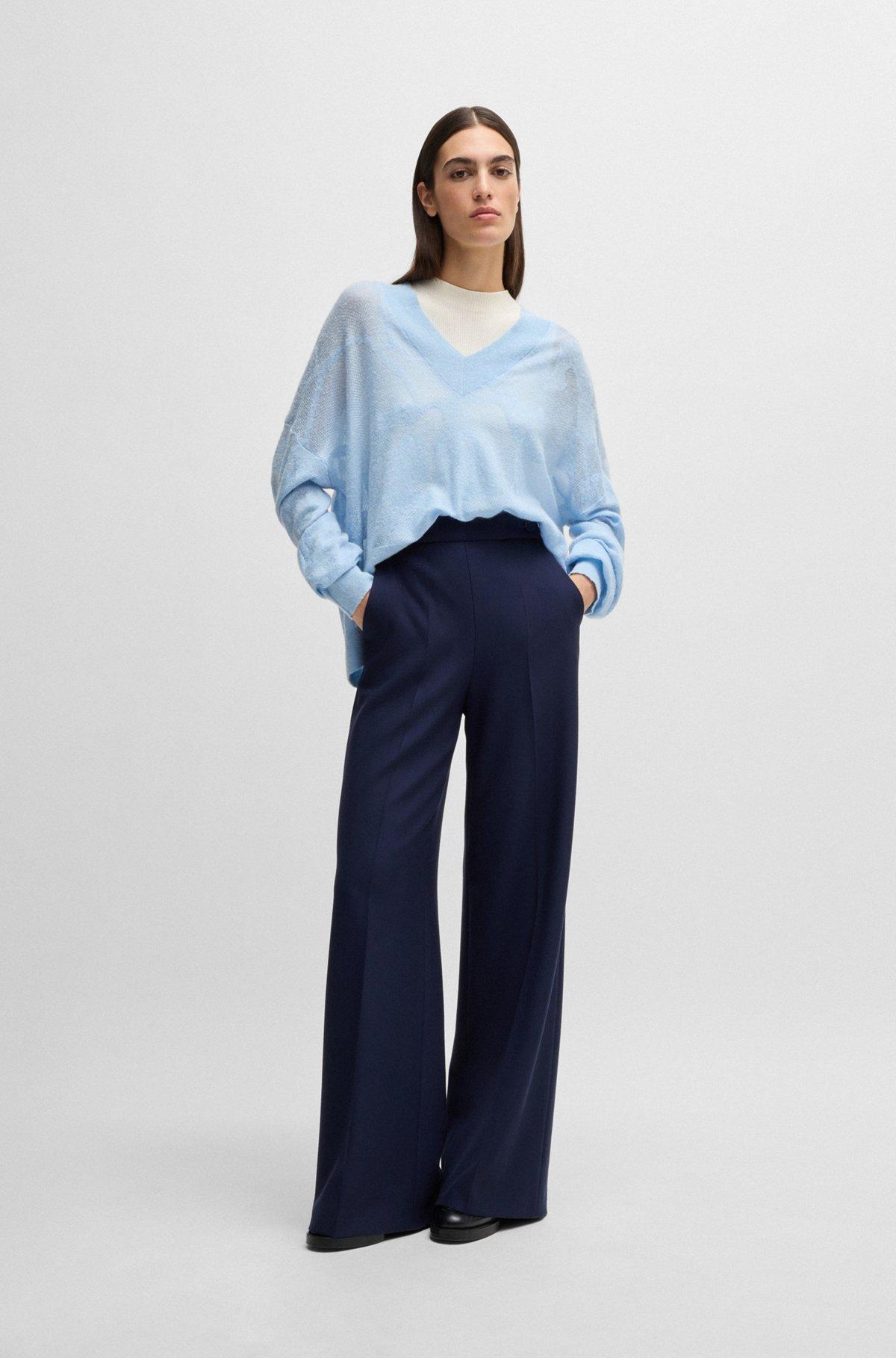 BOSS - V-neck sweater in floral knitted jacquard - Light Blue Product Image