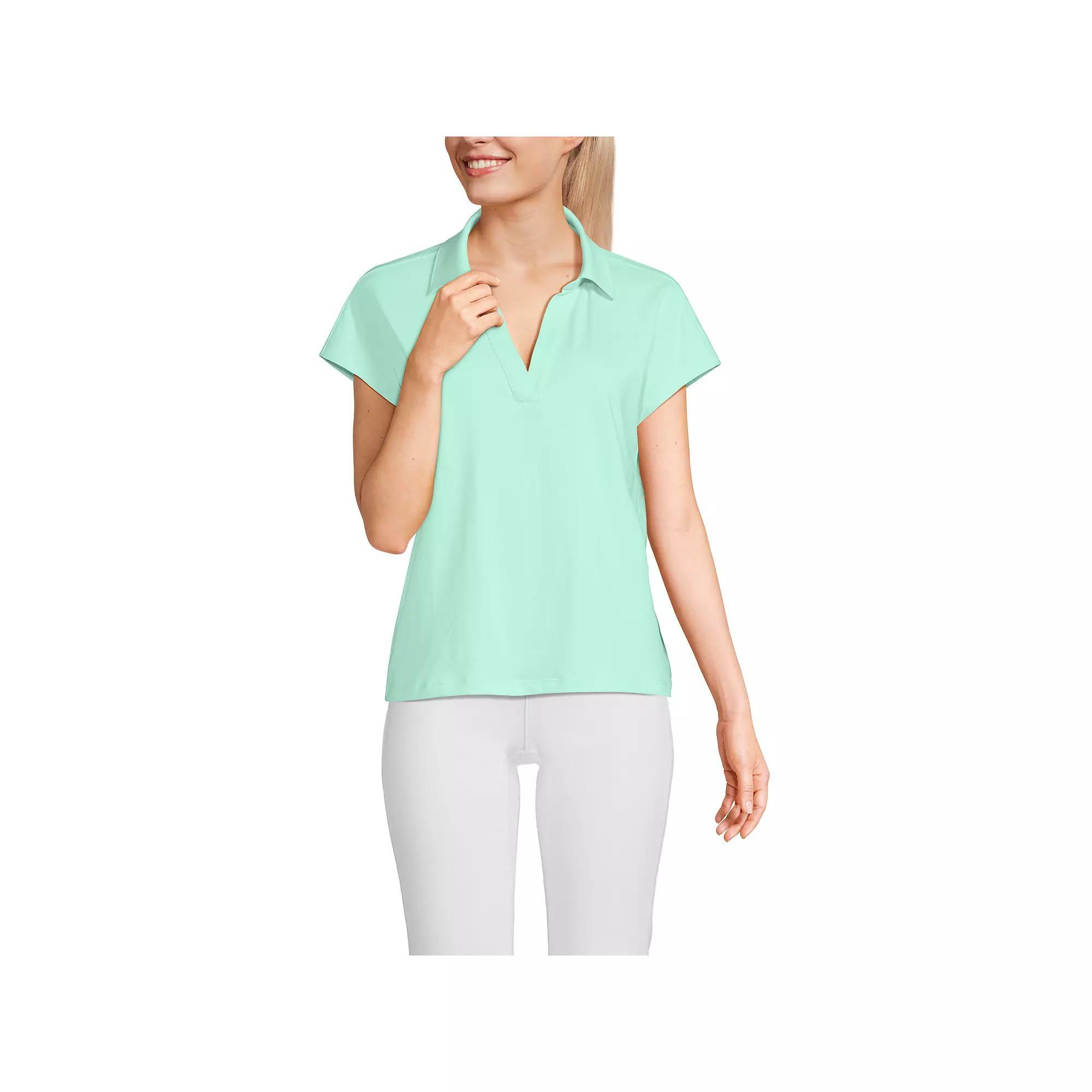 Women's Lands' End Johnny Collar Short Sleeve Polo, Size: Medium, Spring Green Product Image