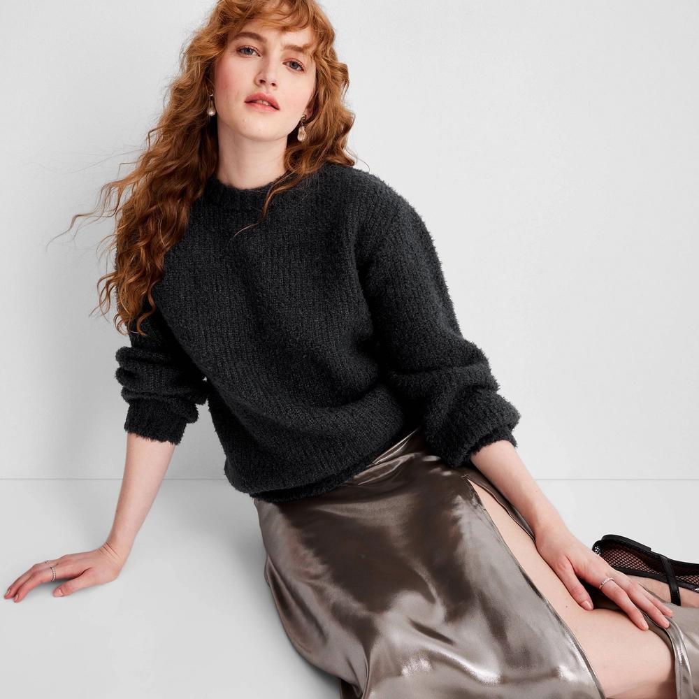 Womens Crewneck Relaxed Teddy Sweater - Future Collective Dark L Product Image