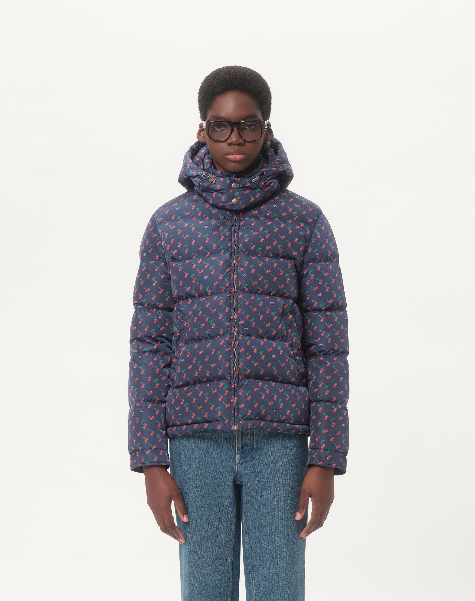 Nylon Hooded Down Jacket With Cherryfic Print Product Image