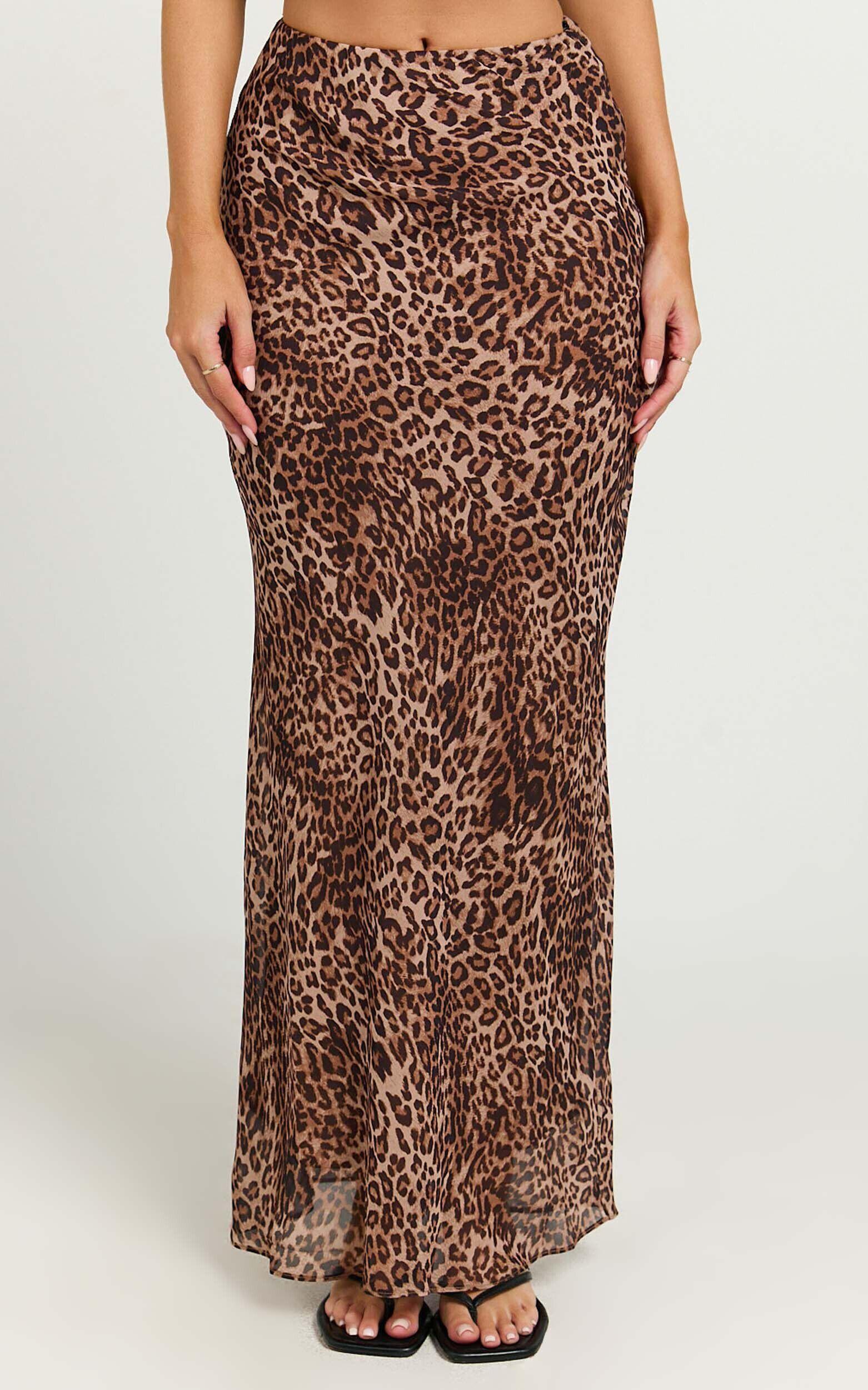 Oscar Maxi Skirt - High Waist Slip Skirt in Tonal Leopard Print Product Image