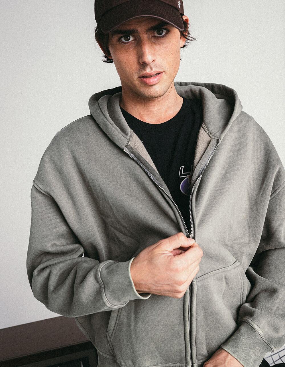 RSQ Mens Washed Zip-Up Oversized Hoodie - OLIVE Product Image