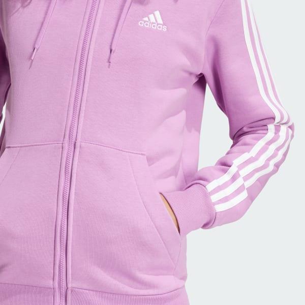 adidas Essentials 3-Stripes Full-Zip Fleece Hoodie Linen Green S Womens Product Image