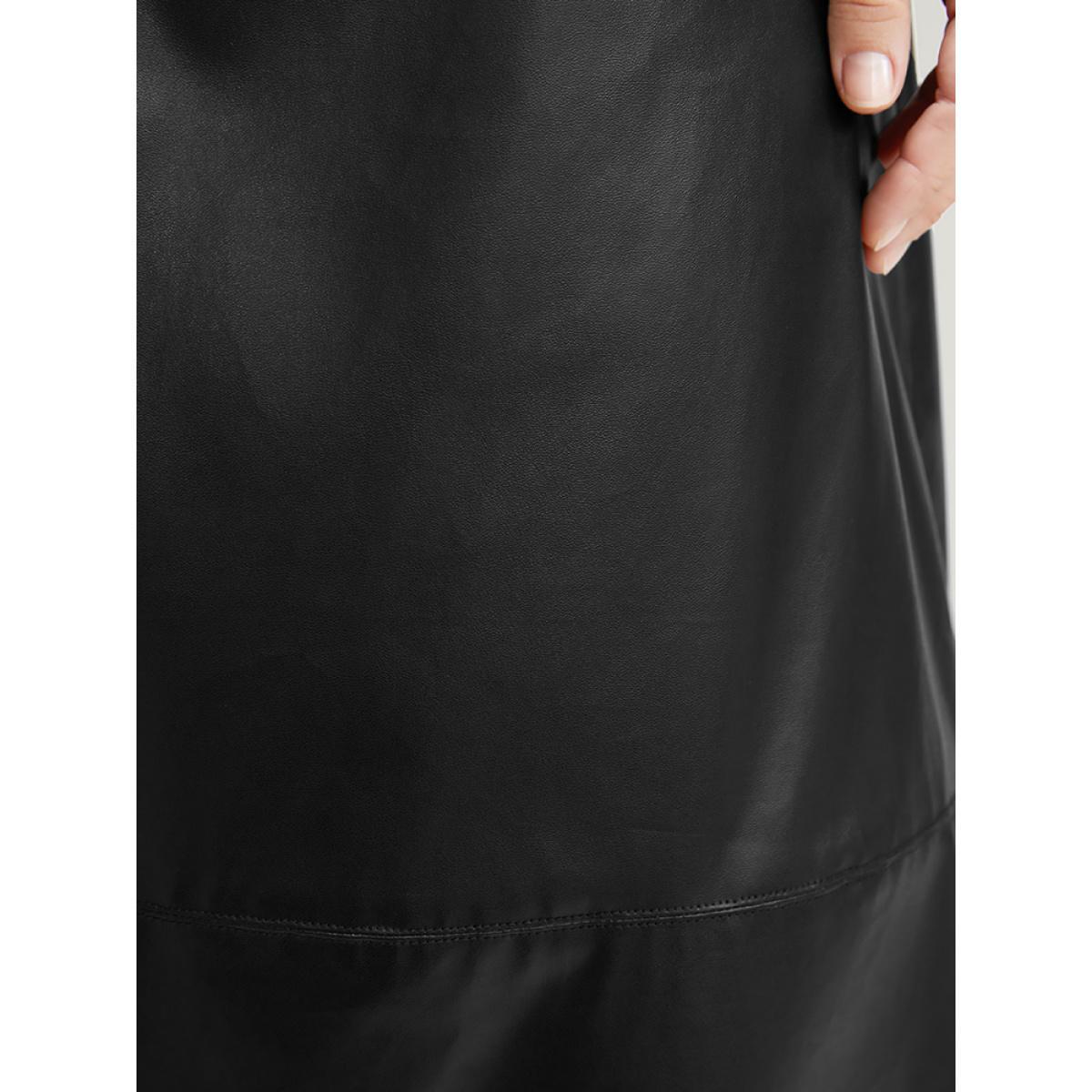Plus Size PU Leather Button Detail Skirt Women Black Glamour Button Low stretch Going out Skirts BloomChic 30/6X Product Image